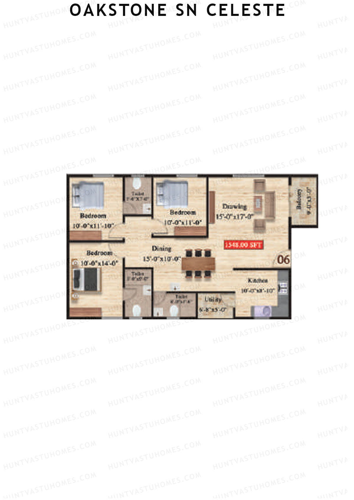 Oakstone Sn Celeste, Block A, Unit 6, 3BHK, Super Area 1548   sq ft 