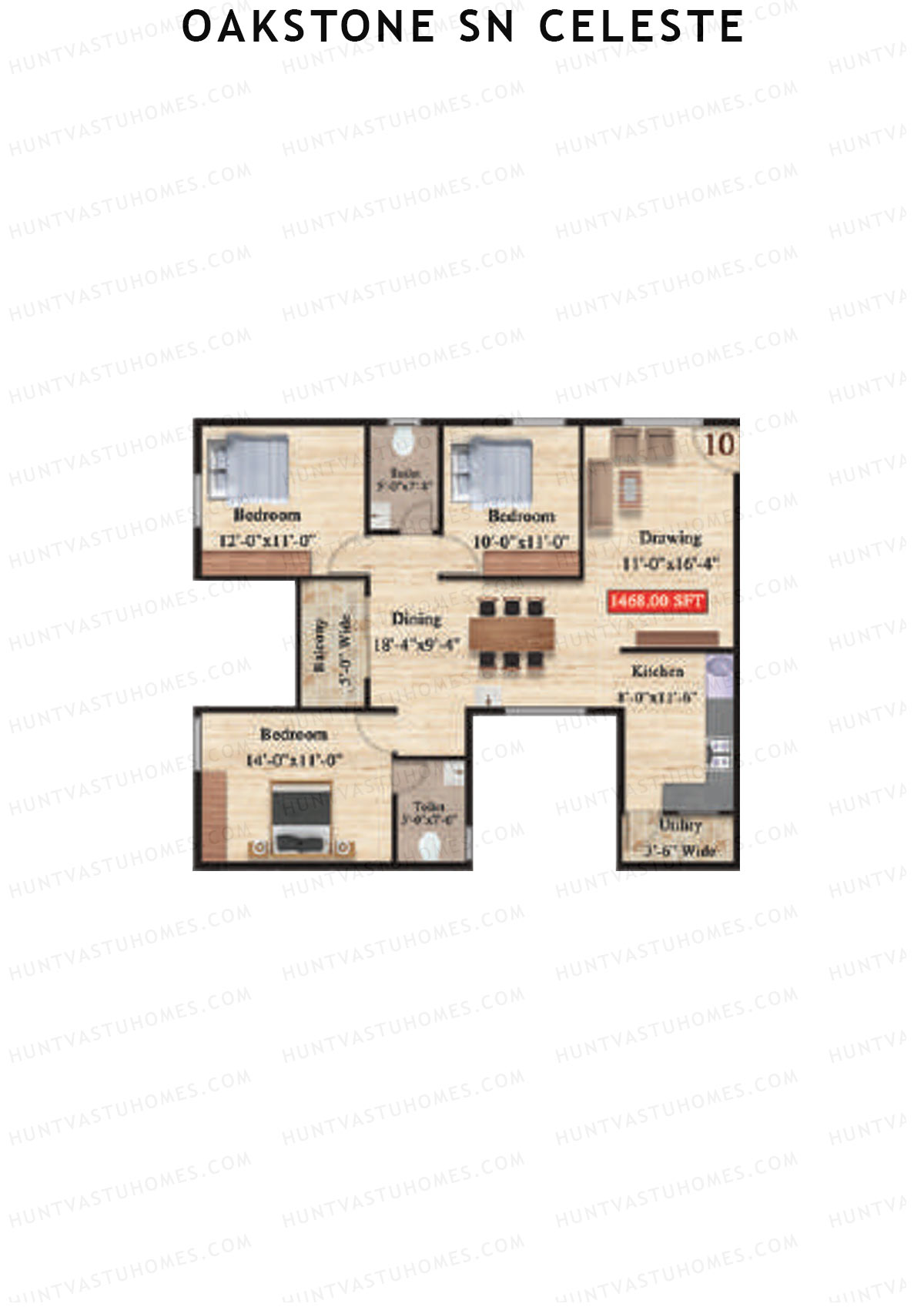 Oakstone Sn Celeste, Block B, Unit 10, 3BHK, Super Area 1468   sq ft 