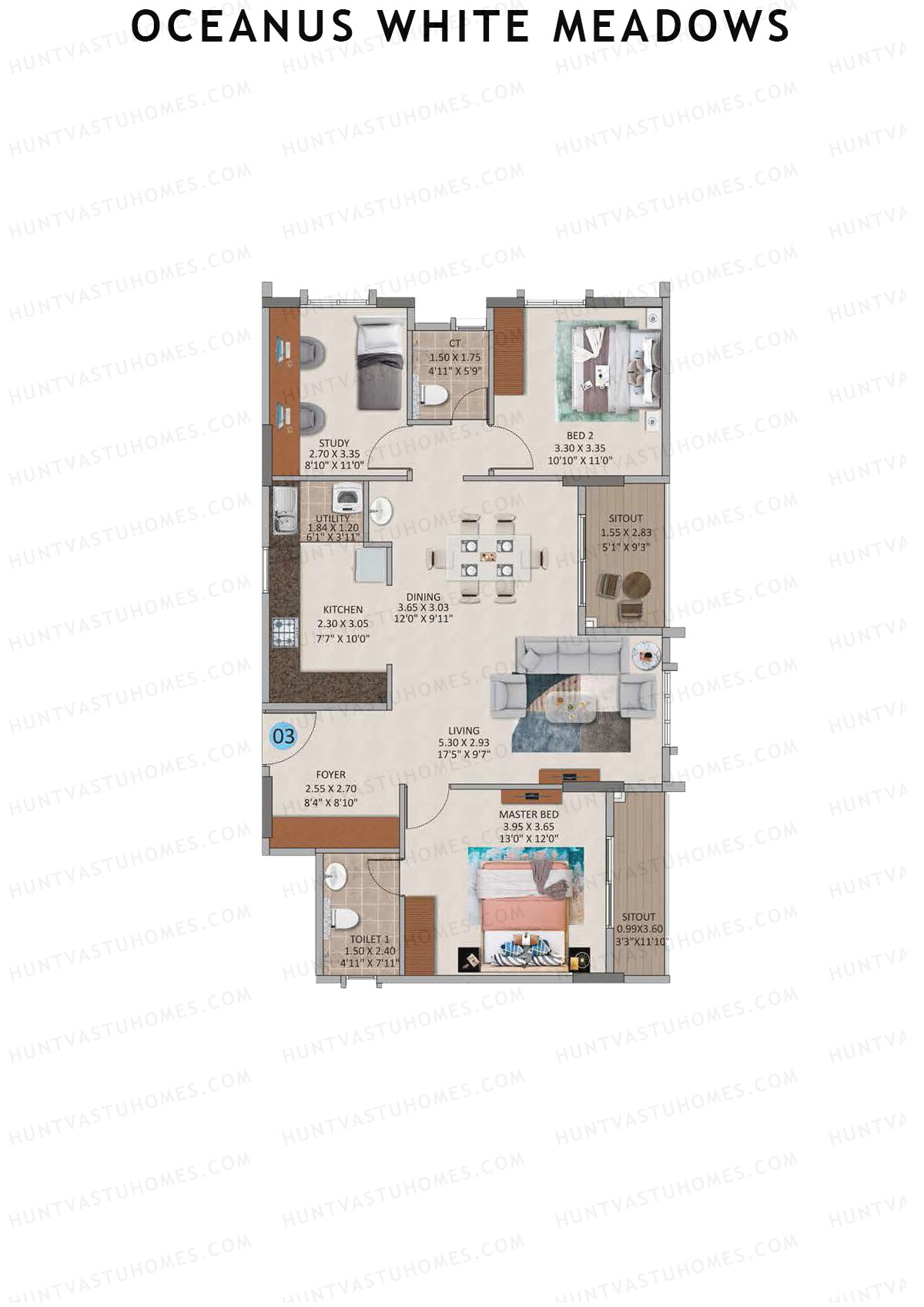 Oceanus White Meadows Block A Unit 3 Floor Plan