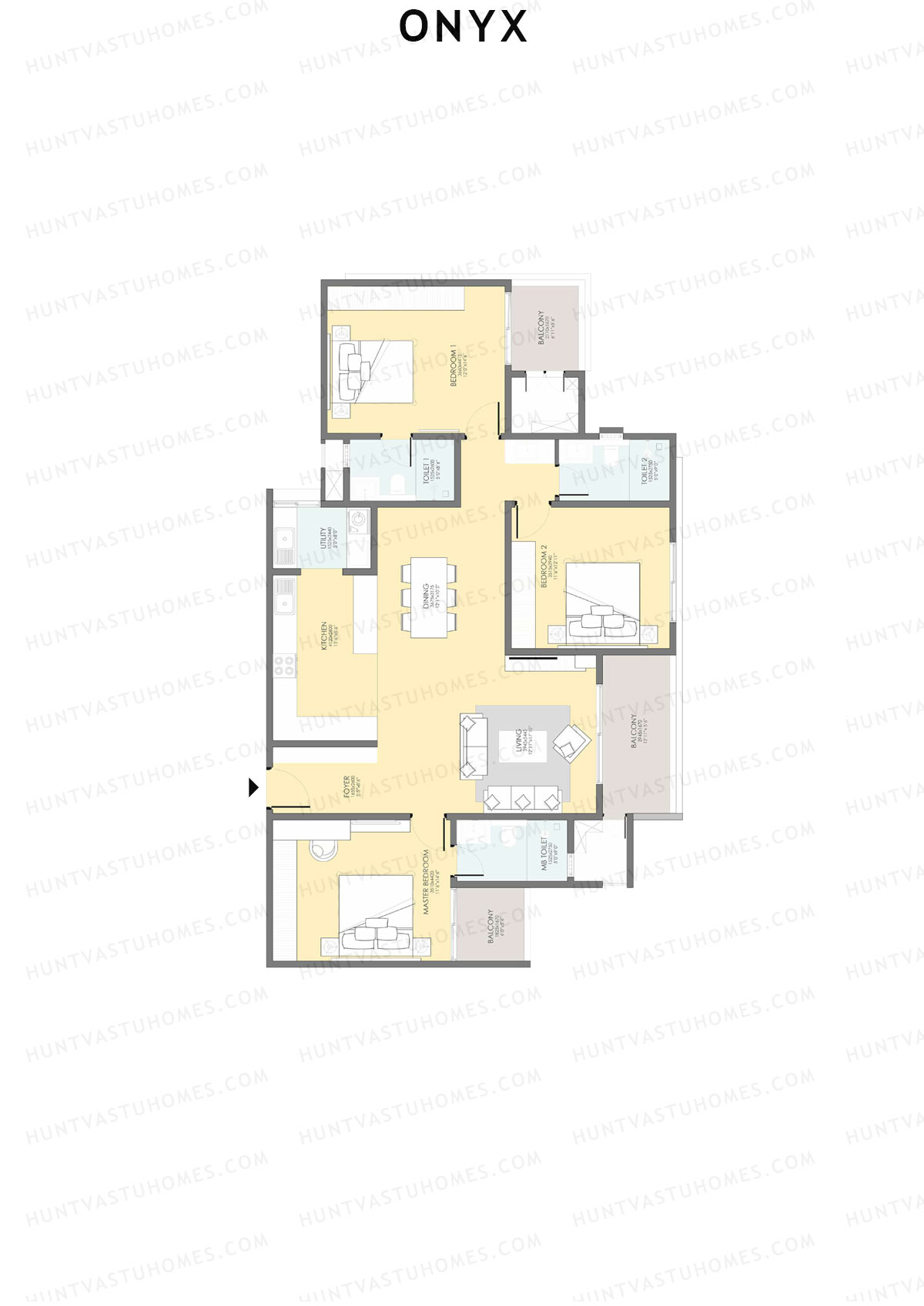 Onyx, Tower 1, Unit 1 (Type 1), 3BHK, Super Area 2030   sq ft 