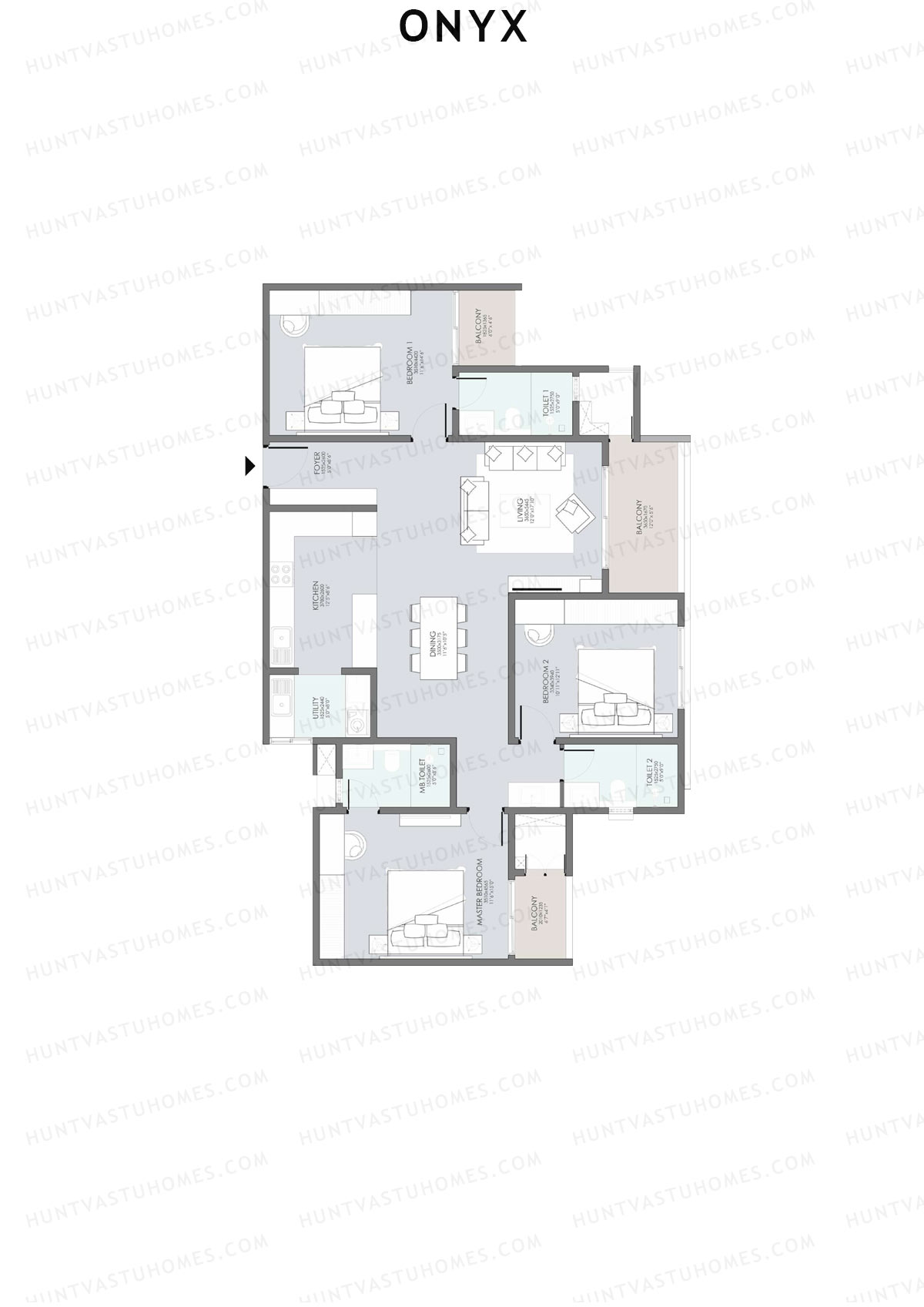 Onyx, Tower 3, Unit 3 (Type 2), 3BHK, Super Area 1931   sq ft 