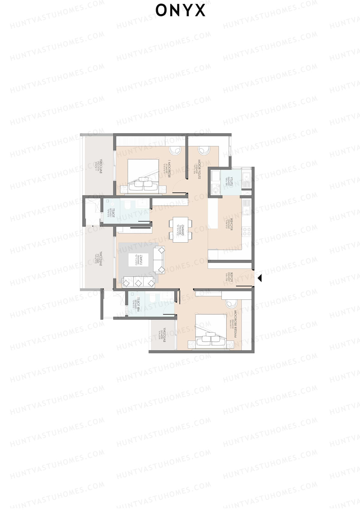 Onyx, Tower 4, Unit 7 (Type 2), 2BHK, Super Area 1634   sq ft 
