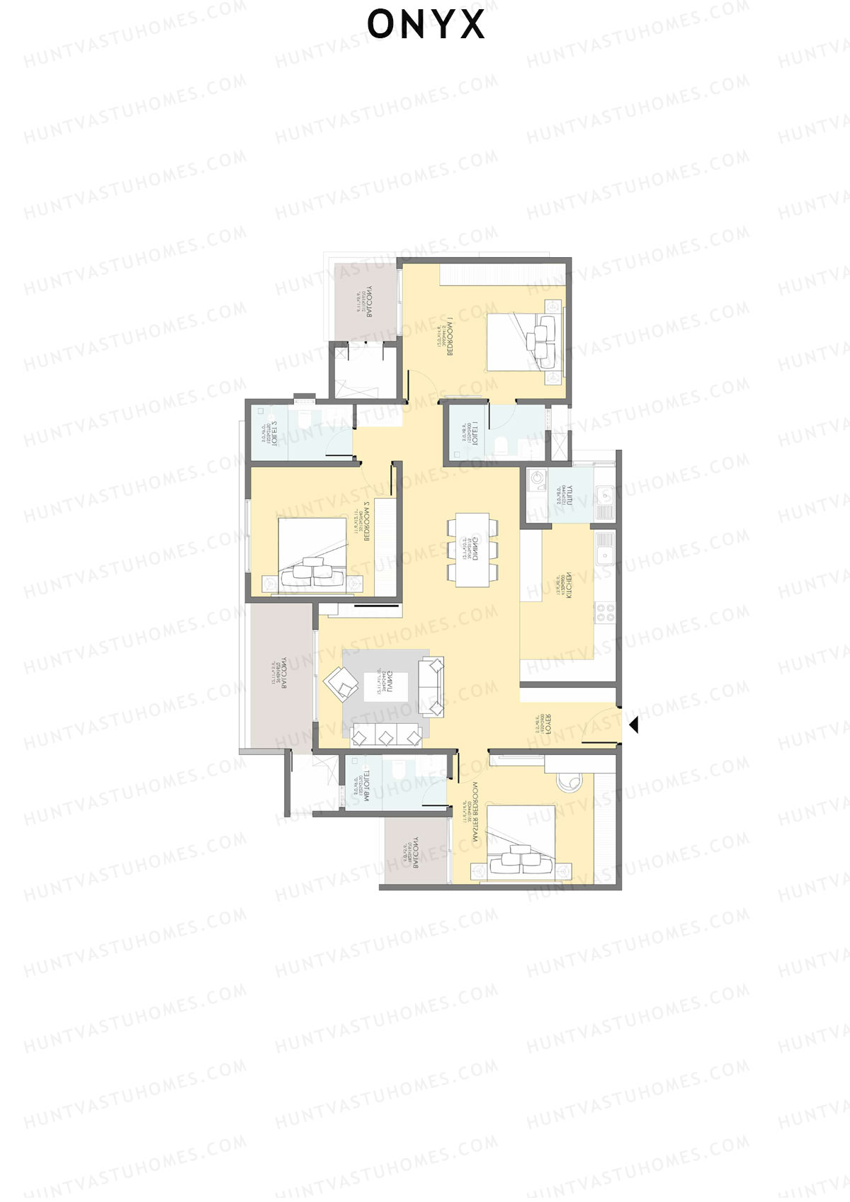 Onyx, Tower 4, Unit 8 (Type 6), 3BHK, Super Area 2030   sq ft 