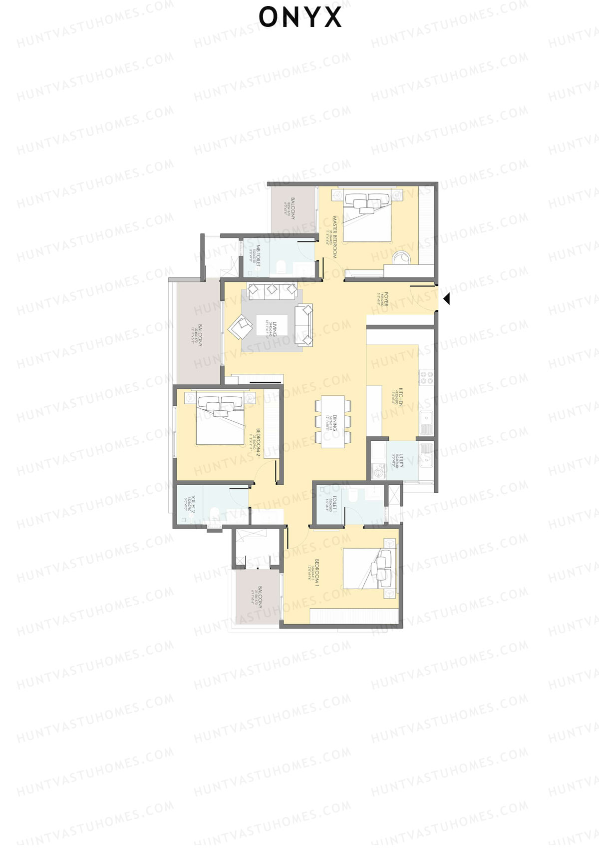 Onyx, Tower 5, Unit 5 (Type 4), 3BHK, Super Area 2030   sq ft 