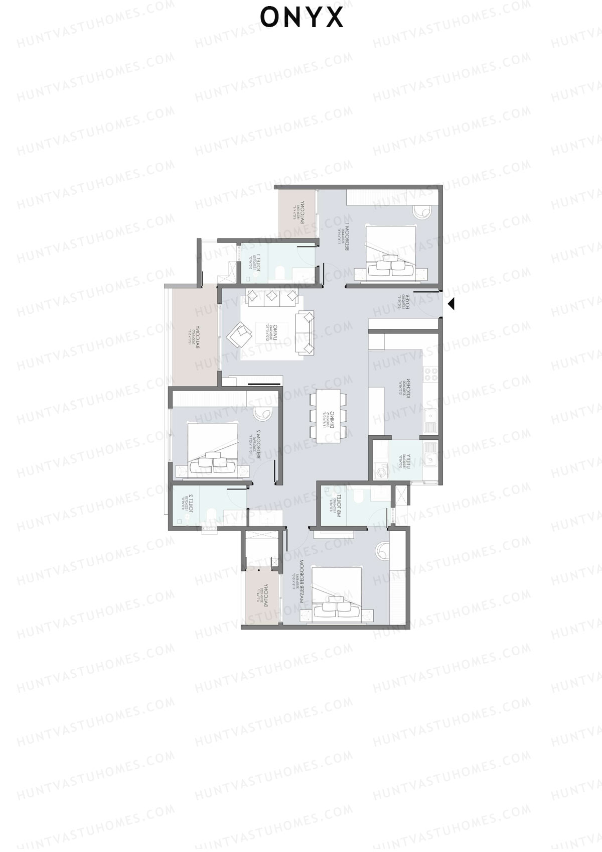 Onyx, Tower 5, Unit 6 (Type 5), 3BHK, Super Area 1931   sq ft 