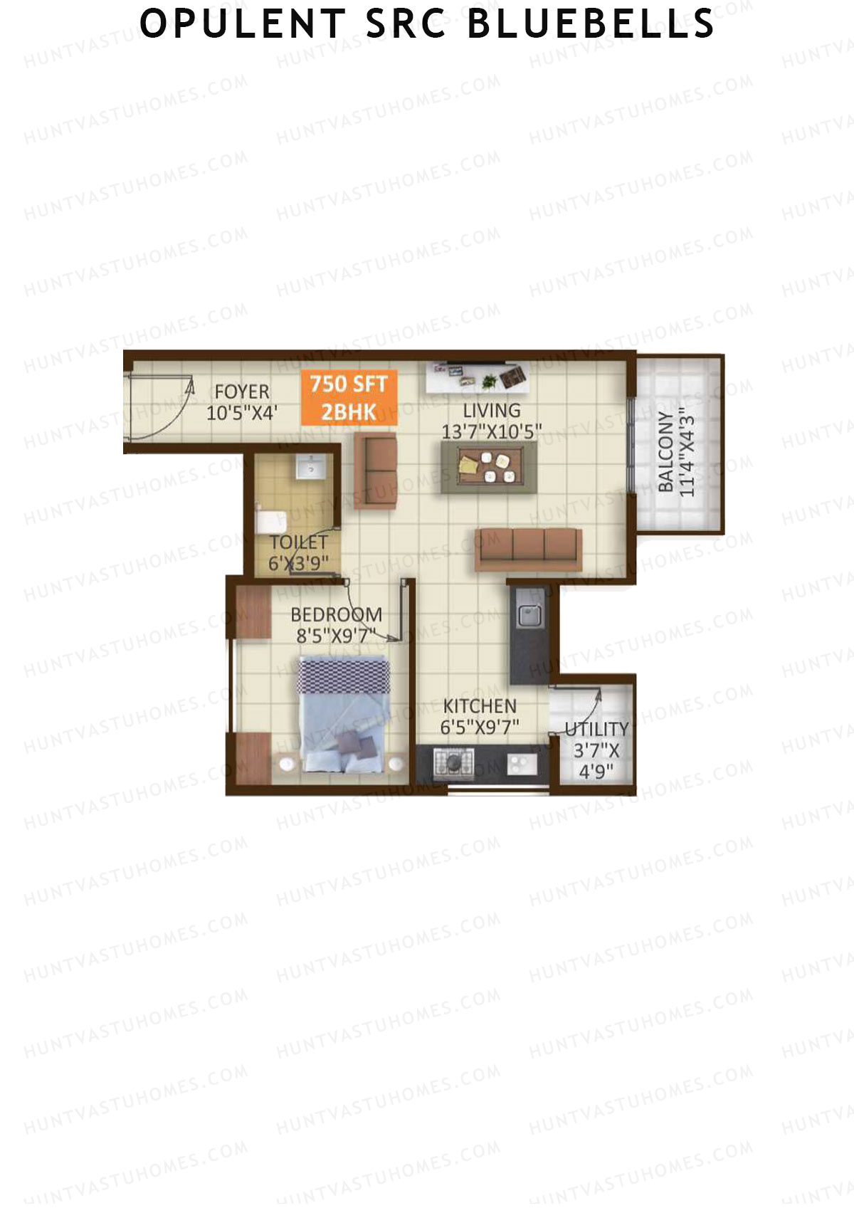 Opulent SRC Bluebells, Block A, Unit 12, 1BHK, Super Area 750   sq ft 