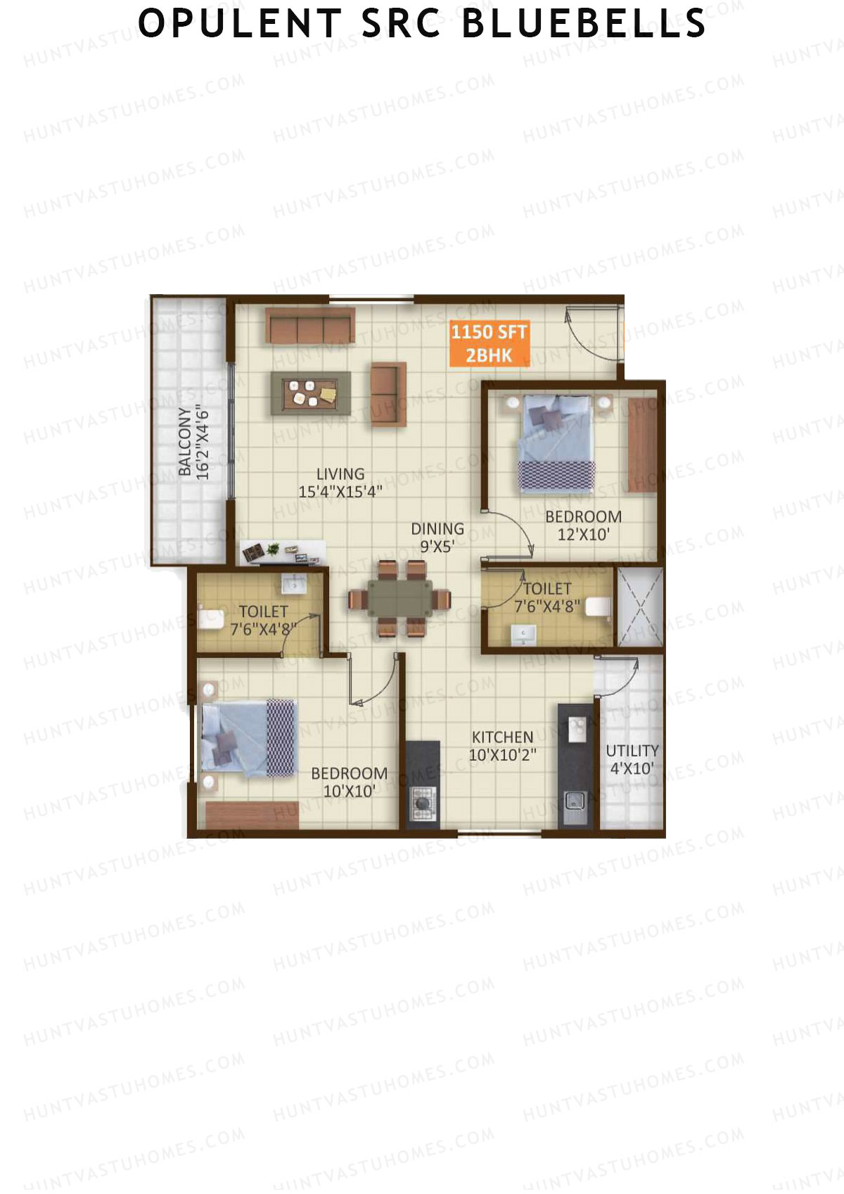 Opulent SRC Bluebells, Block A, Unit 3, 2BHK, Super Area 1150   sq ft 