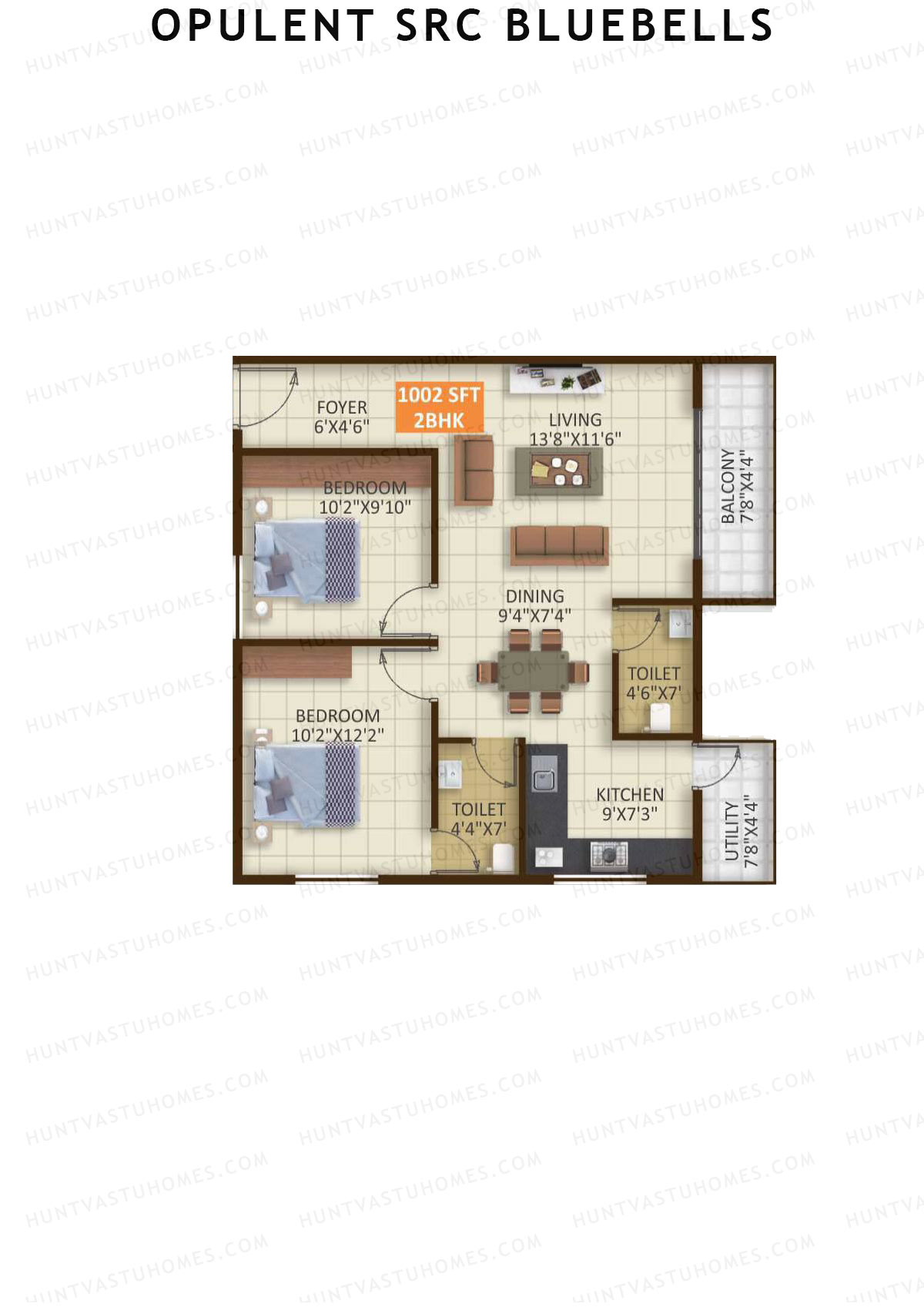 Opulent SRC Bluebells, Block A, Unit 7, 2BHK, Super Area 1002   sq ft 