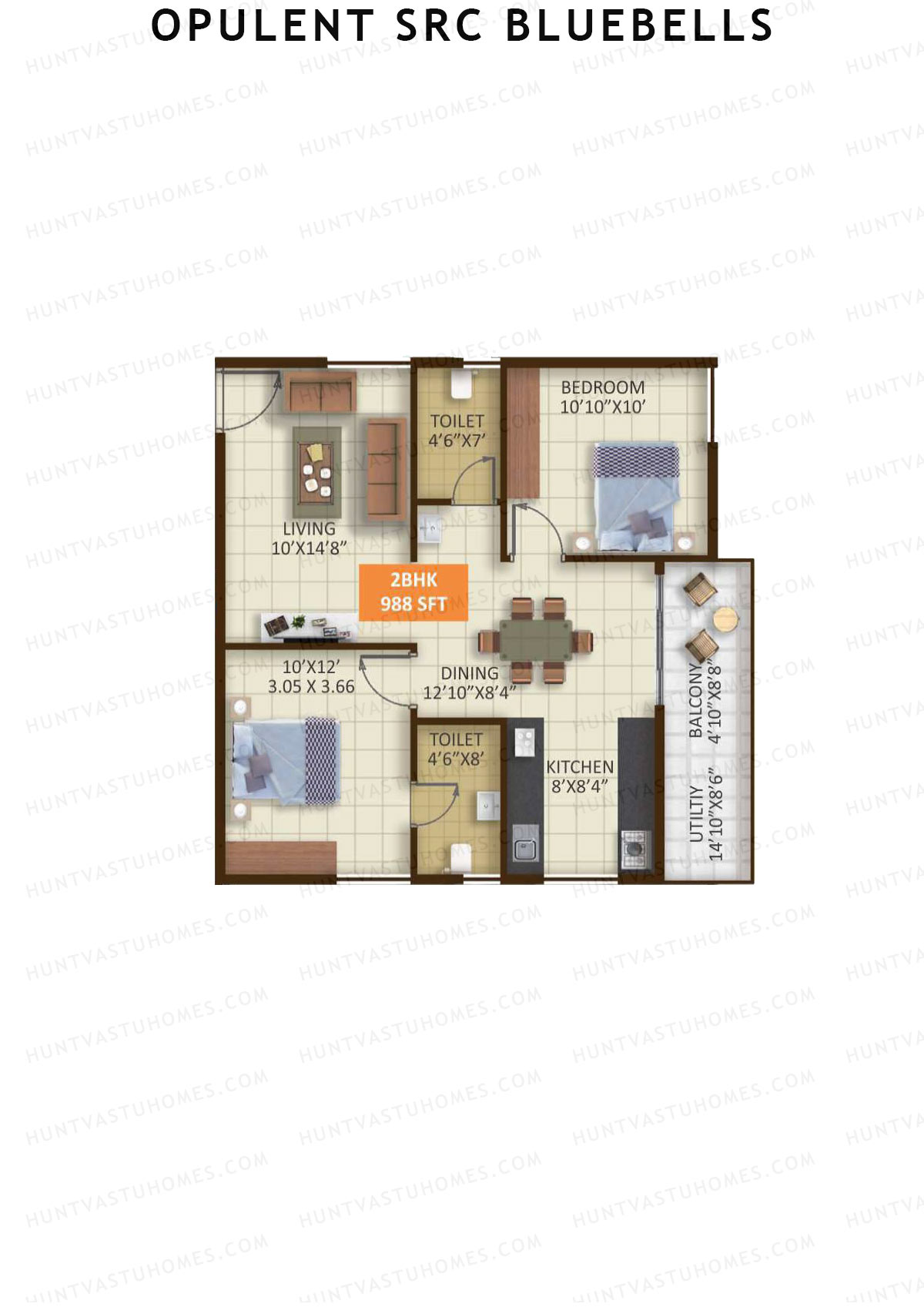Opulent SRC Bluebells, Block C, Unit 33, 2BHK, Super Area 988   sq ft 