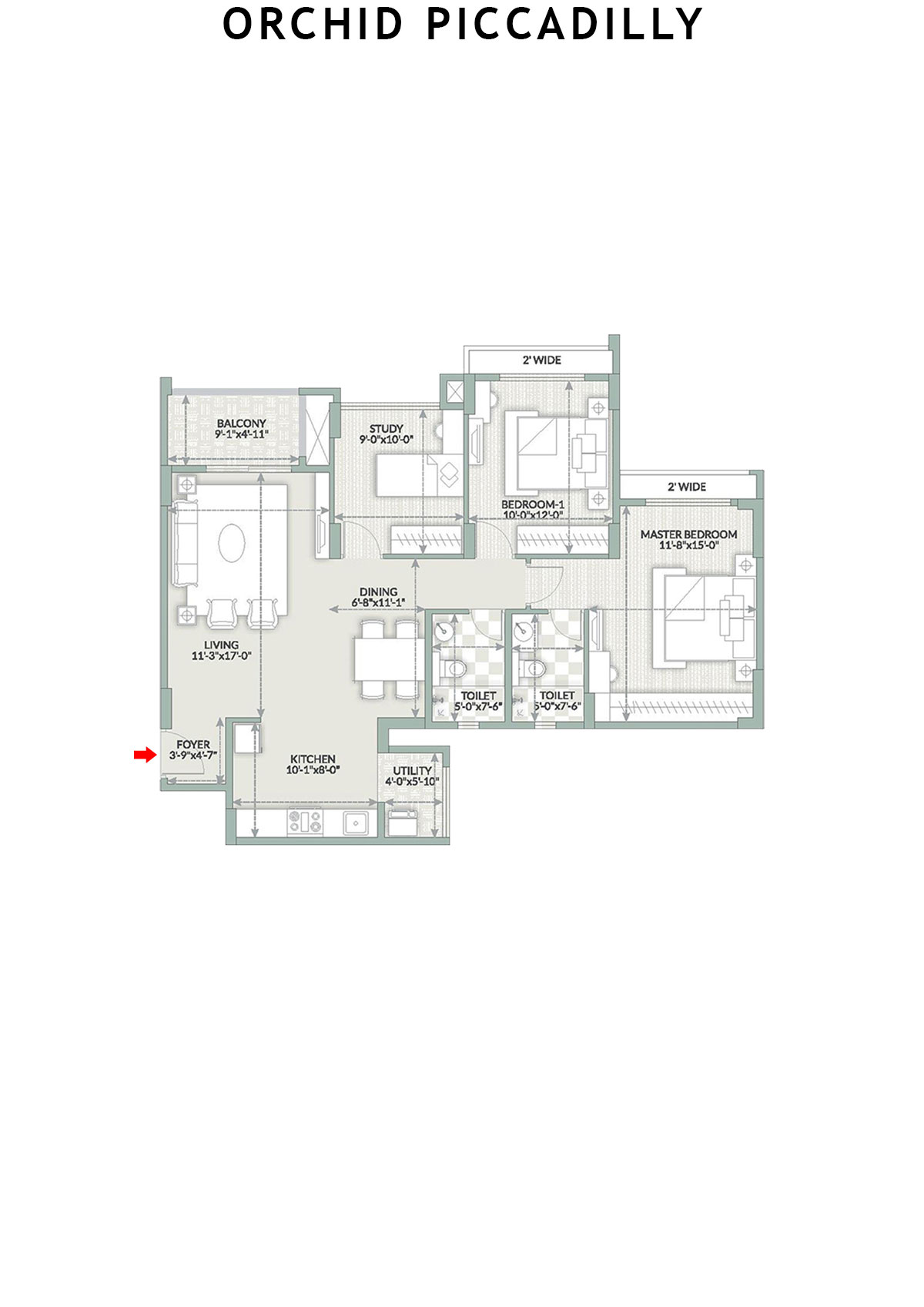 Orchid Piccadilly Tower C Unit 3 Floor Plan