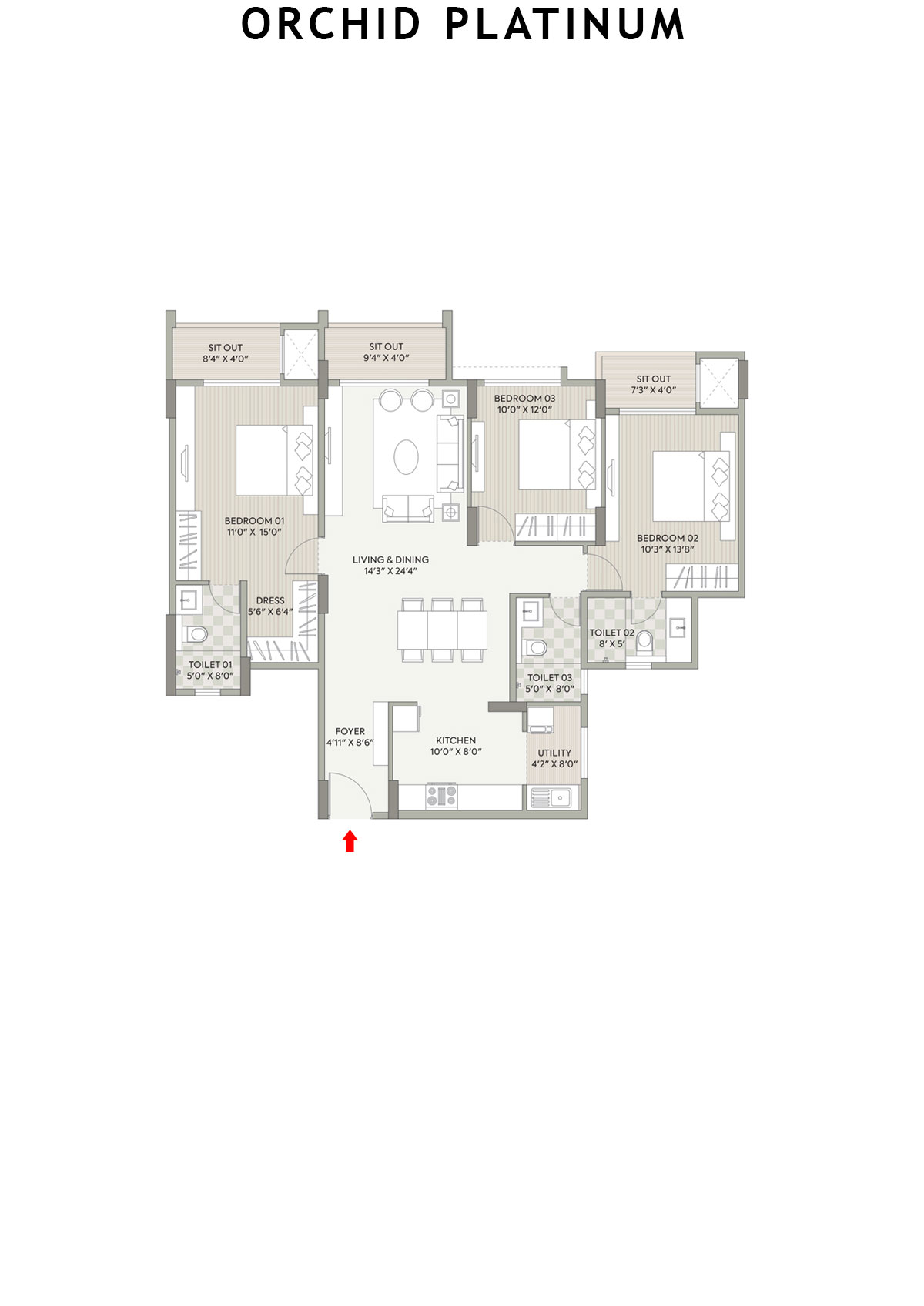 Orchid Platinum Tower A Unit 2 Floor Plan