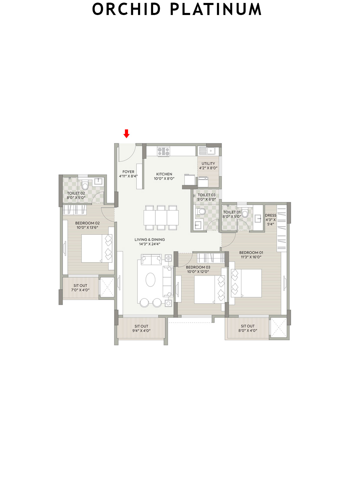 Orchid Platinum Tower B Unit 3 Floor Plan