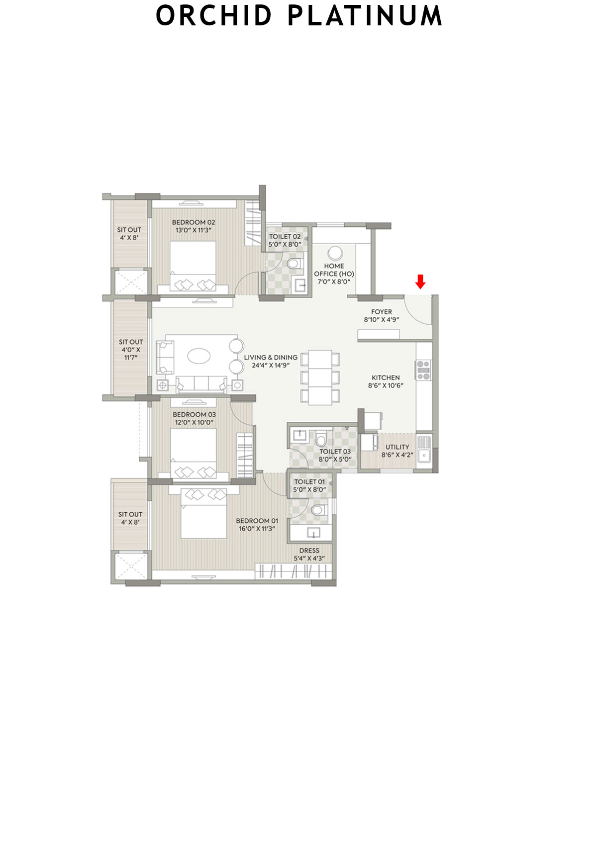 Orchid Platinum Tower B Unit 4 Floor Plan