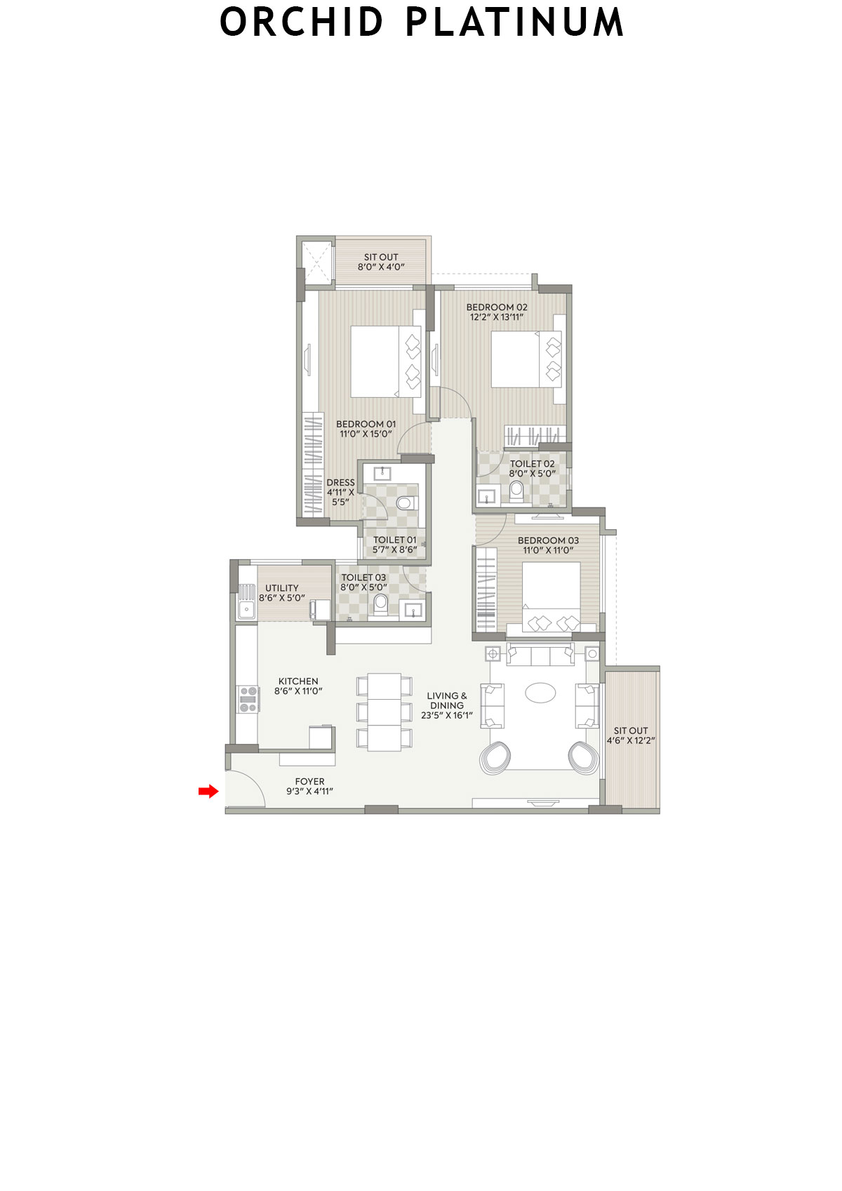 Orchid Platinum Tower D Unit 2 Floor Plan