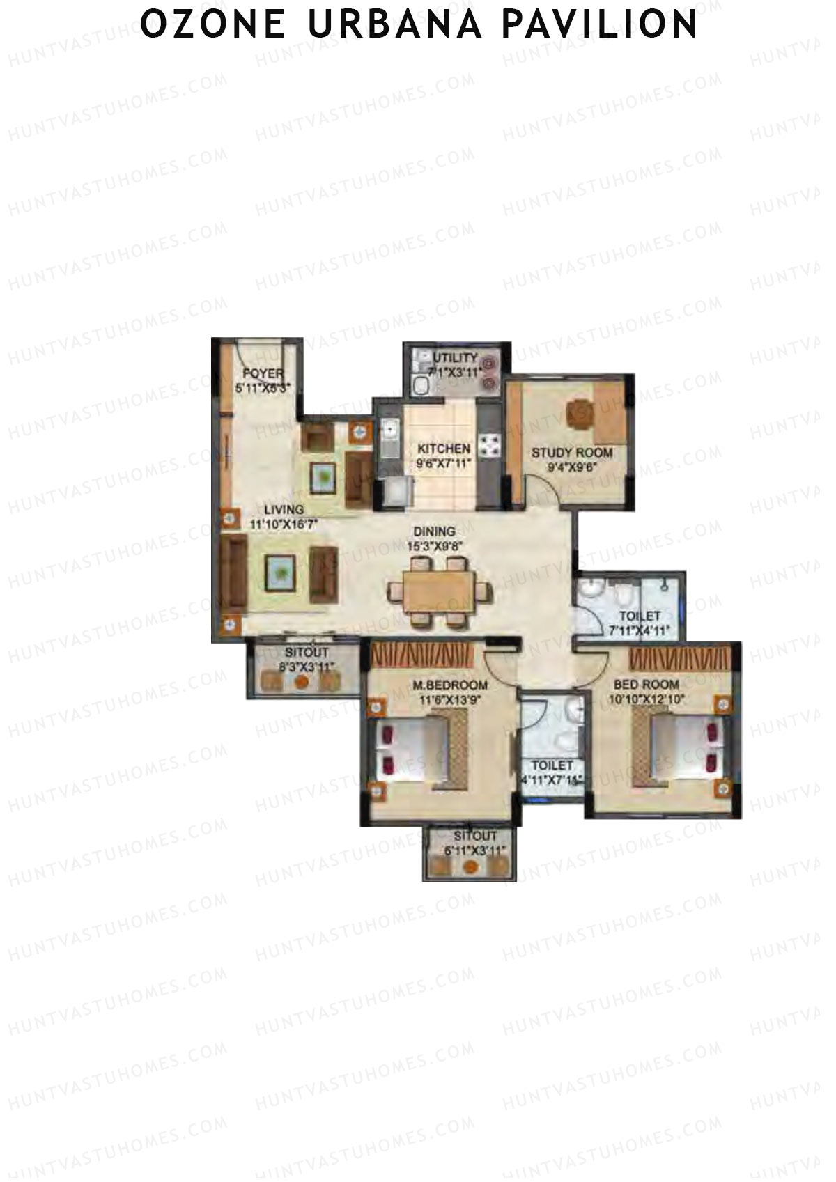 Ozone Urbana Pavilion Tower B Unit 3 Floor Plan