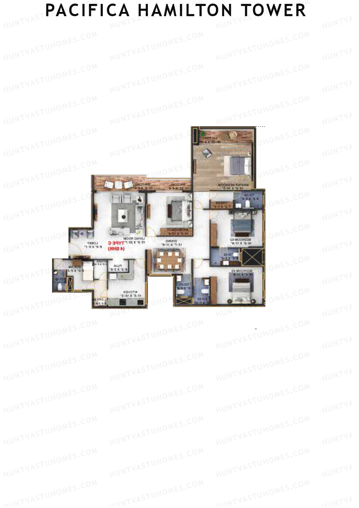 Pacifica Hamilton Tower, Tower 1, Unit 3 (Type C1), 4BHK, Carpet Area 2037   sq ft 