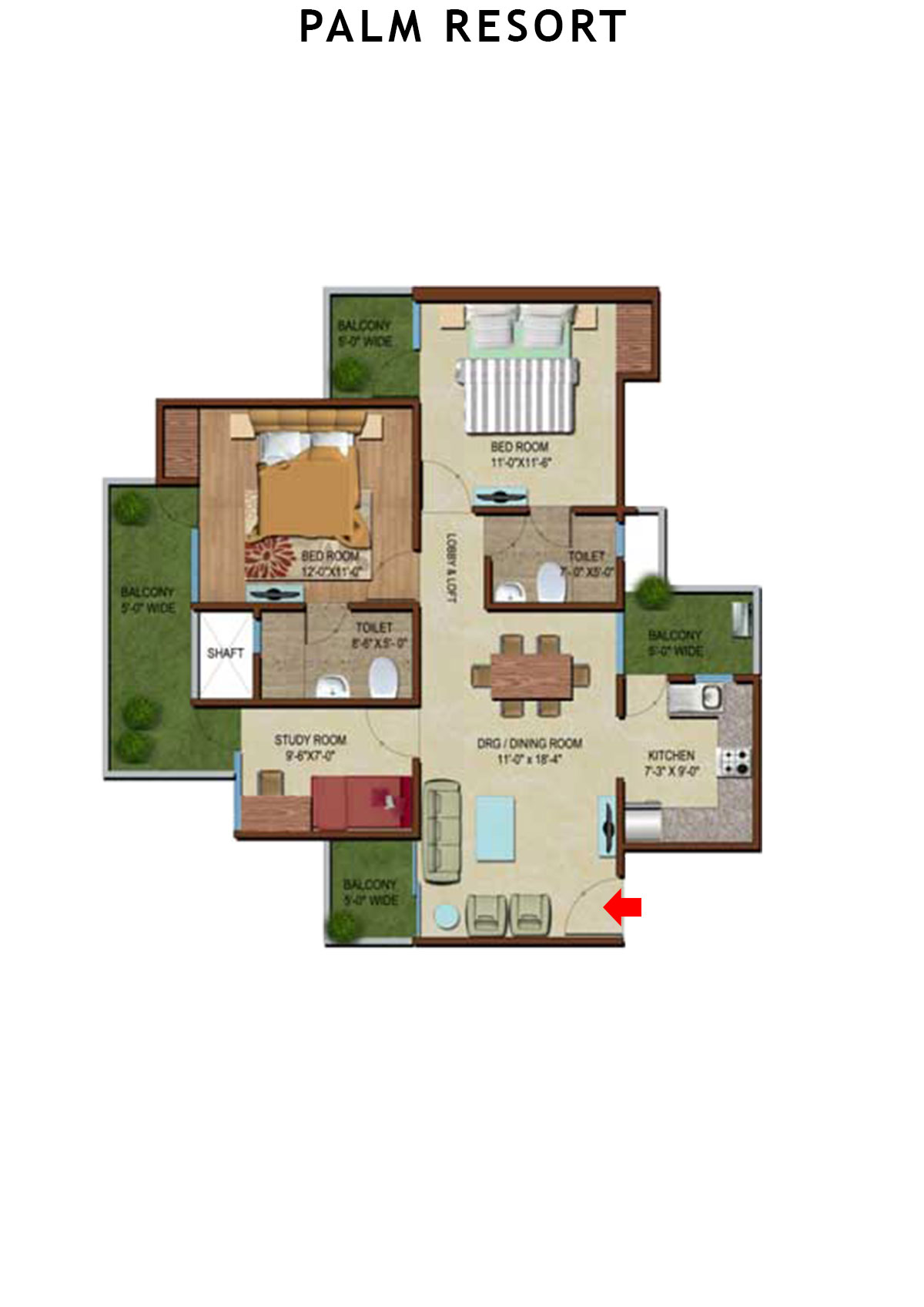 Palm Resort Tower E1 Unit 3 Floor Plan