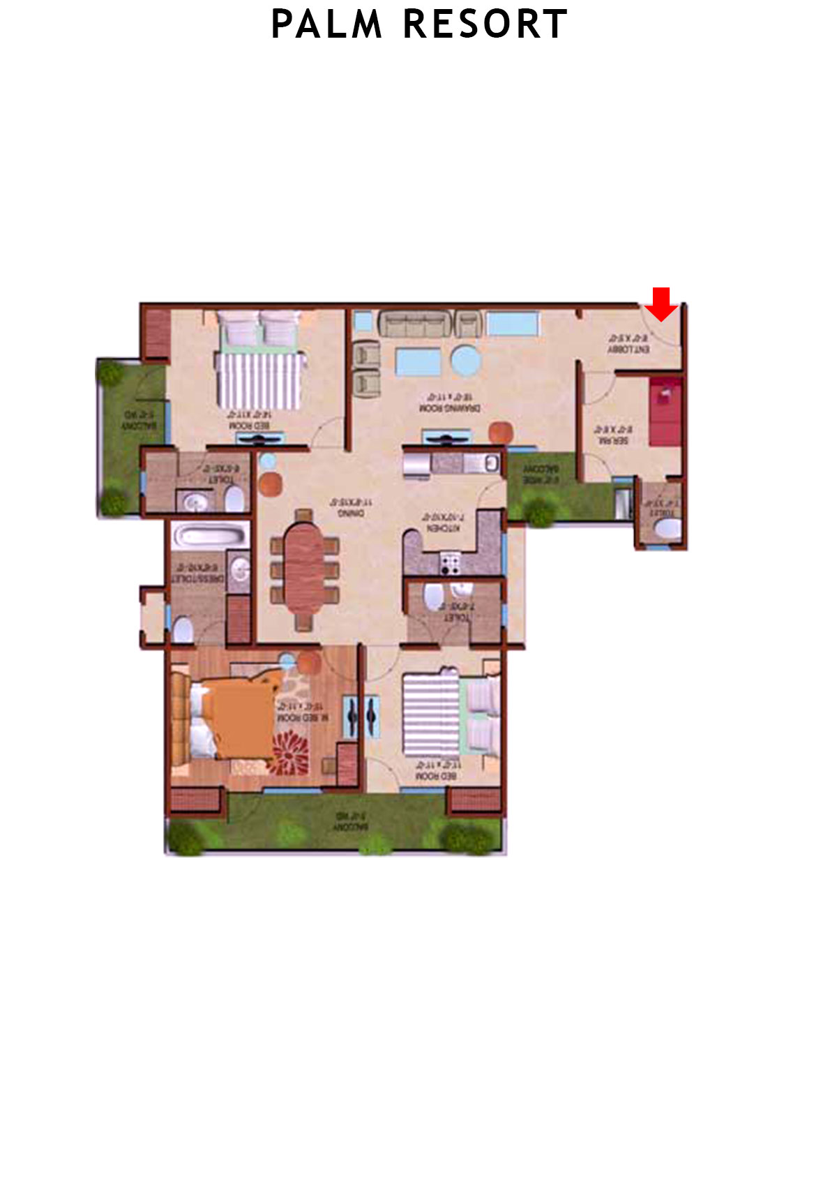 Palm Resort Tower E1 Unit 8A Floor Plan