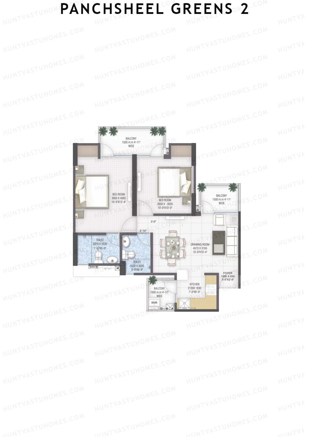 Panchsheel Greens 2 Tower B5 Unit 2 (Type MIG1) Floor Plan