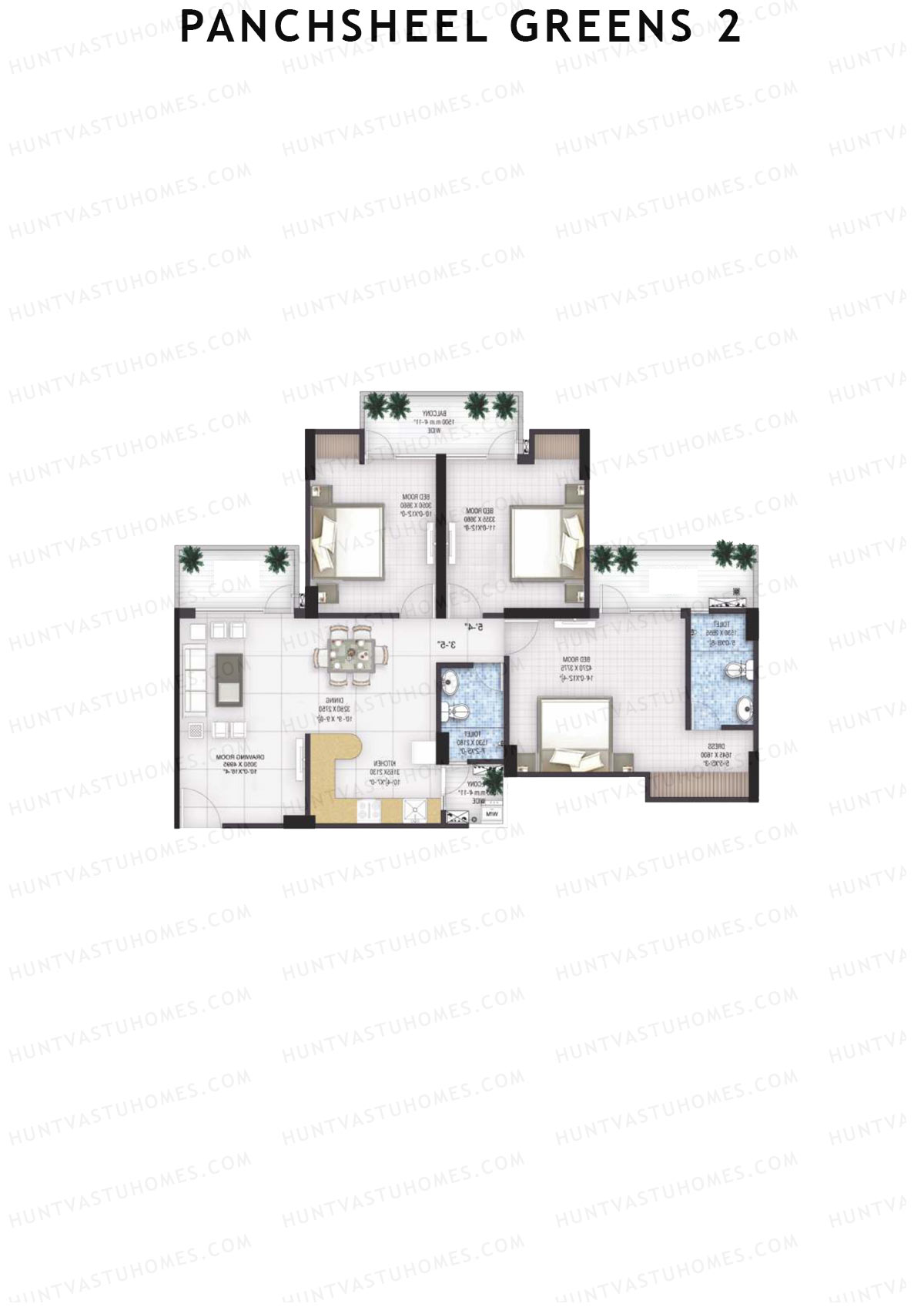 Panchsheel Greens 2 Tower C2 Unit 4 (Type HIG1A) Floor Plan