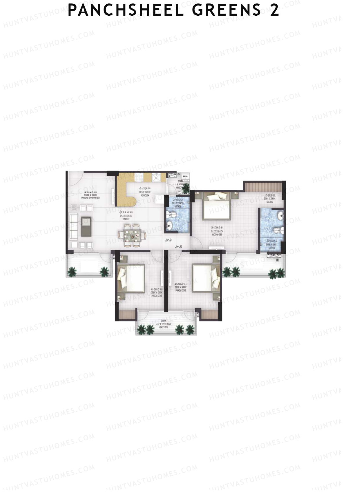 Panchsheel Greens 2 Tower C2 Unit 5 (Type HIG1A) Floor Plan