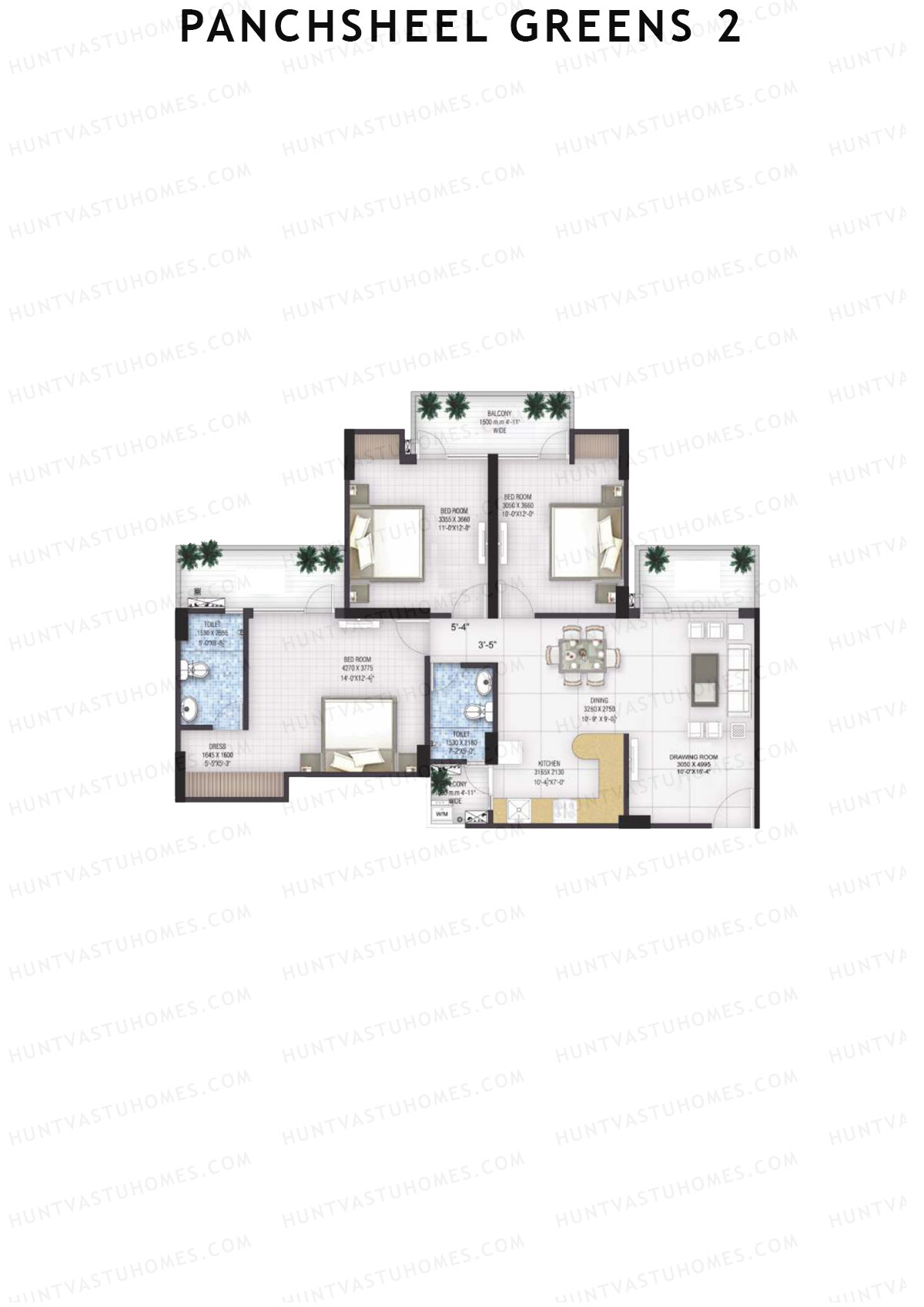 Panchsheel Greens 2 Tower C3 Unit 4 (Type HIG1A) Floor Plan