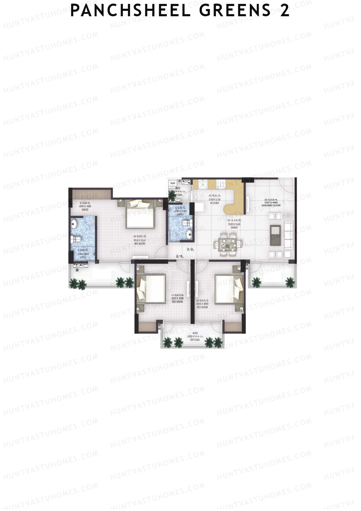 Panchsheel Greens 2 Tower C3 Unit 5 (Type HIG1A) Floor Plan