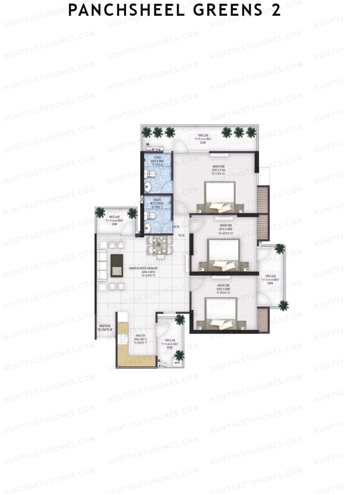 Panchsheel Greens 2 Tower D4 Unit 2 (Type HIG2) Floor Plan