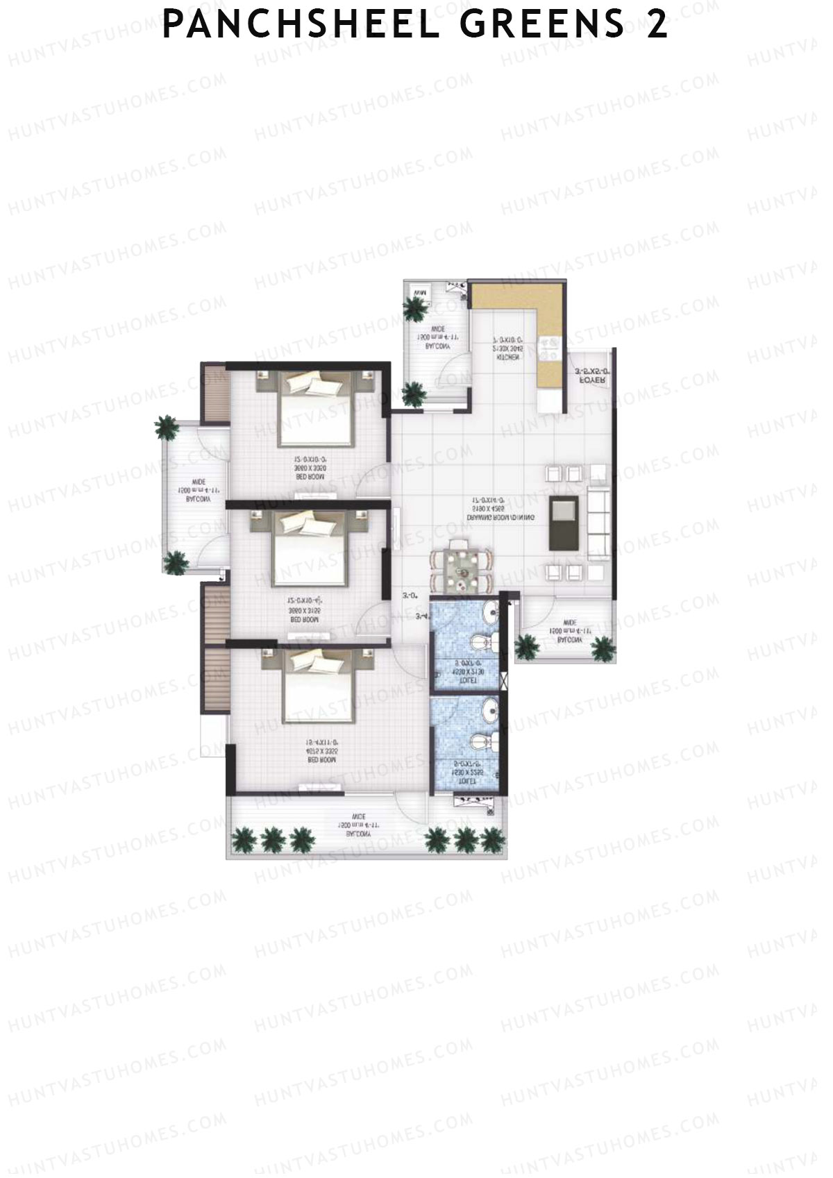 Panchsheel Greens 2 Tower D4 Unit 5 (Type HIG2) Floor Plan