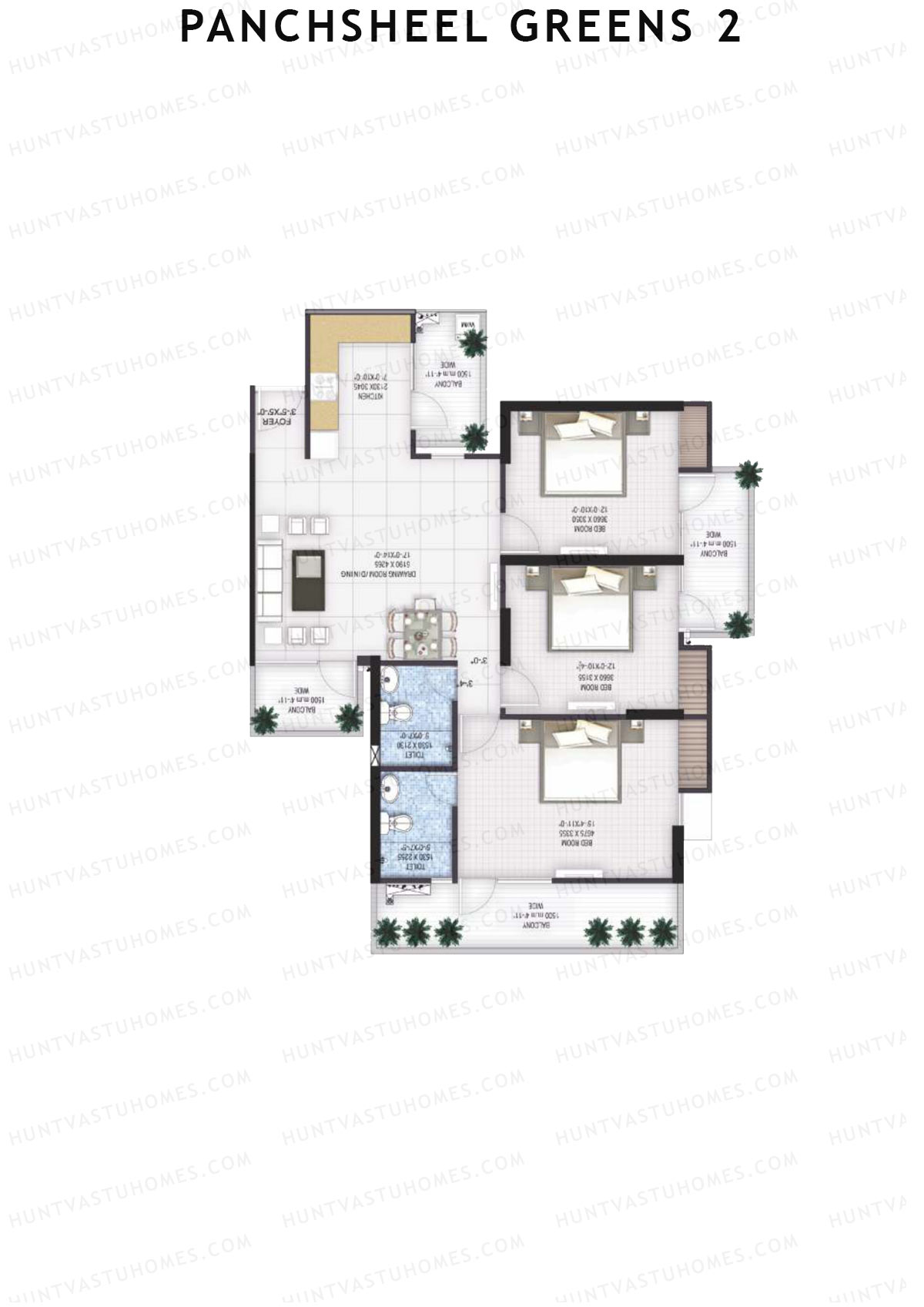 Panchsheel Greens 2 Tower D4 Unit 6 (Type HIG2) Floor Plan