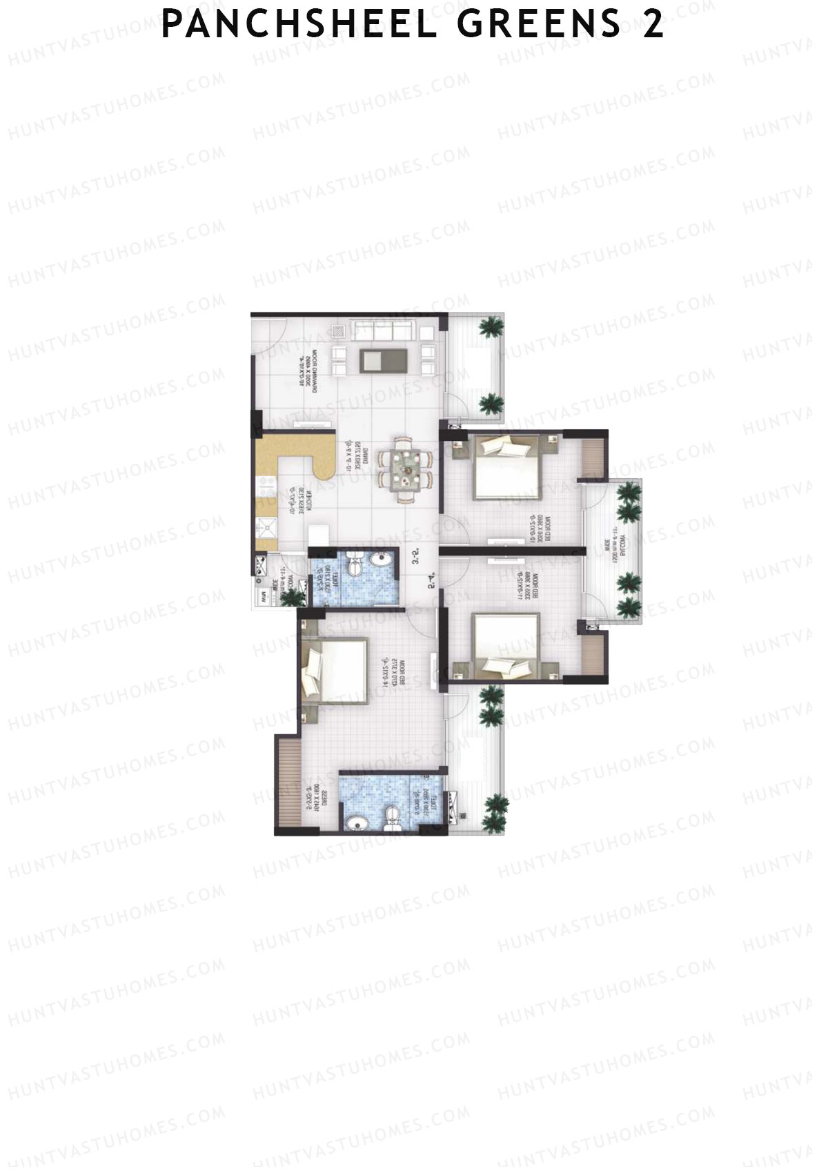 Panchsheel Greens 2 Tower E1 Unit 4 (Type HIG1A) Floor Plan