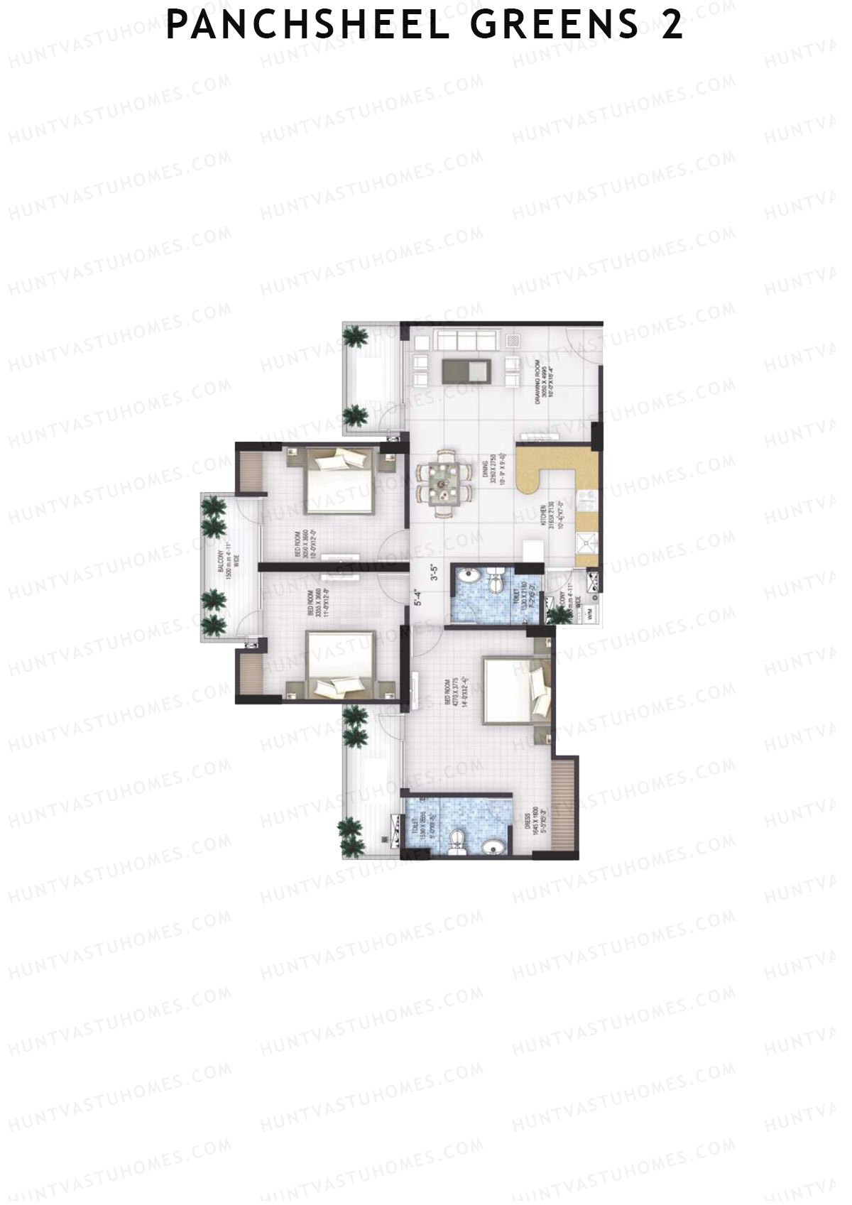 Panchsheel Greens 2 Tower E1 Unit 5 (Type HIG1A) Floor Plan