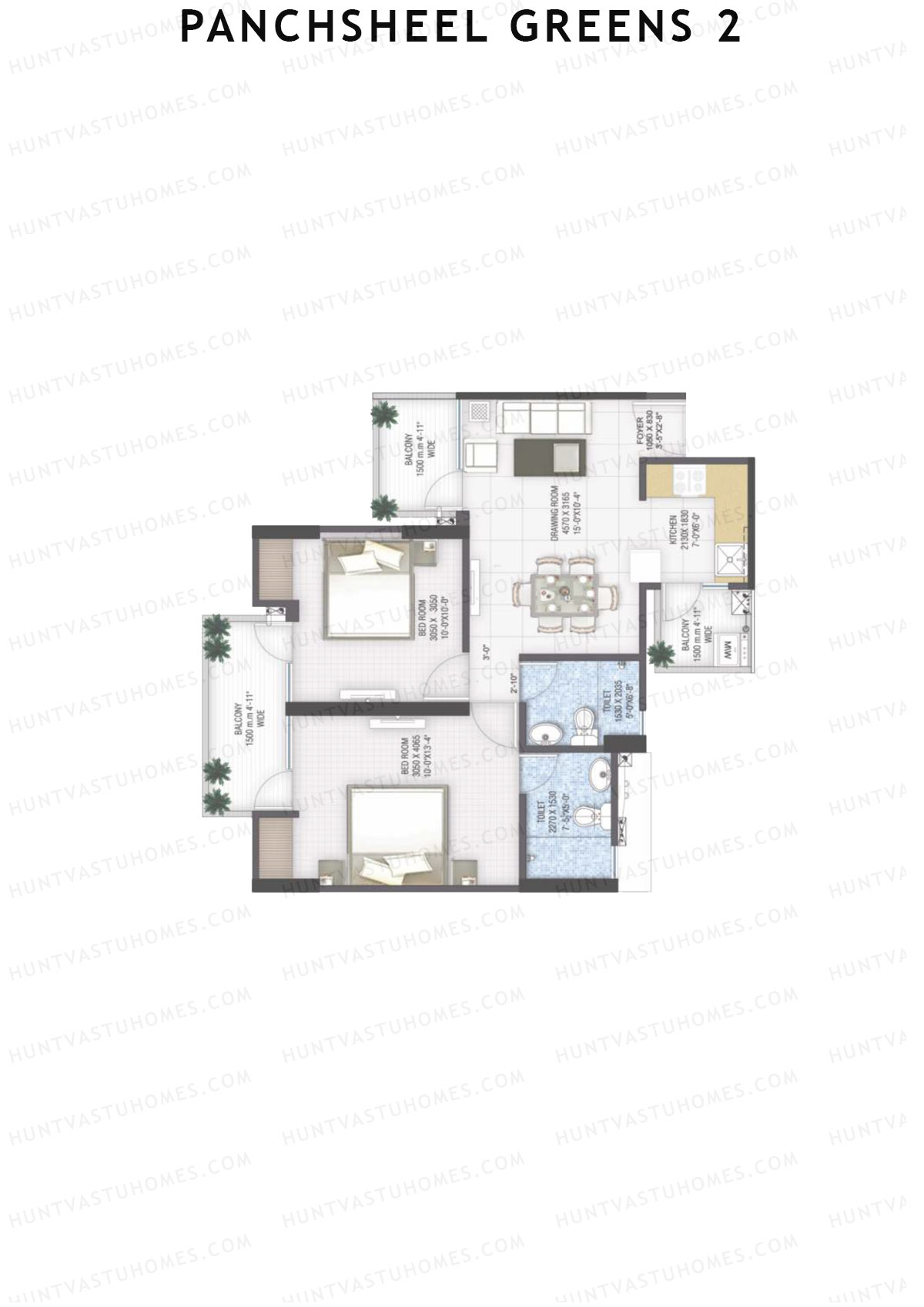 Panchsheel Greens 2 Tower E5 Unit 3 (Type MIG1) Floor Plan