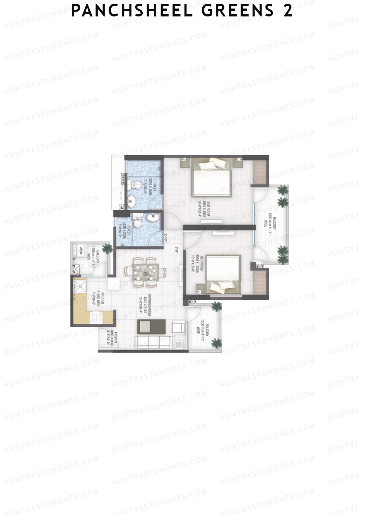 Panchsheel Greens 2 Tower E5 Unit 6 (Type MIG1) Floor Plan