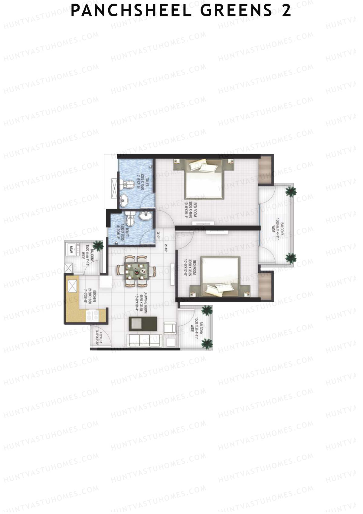 Panchsheel Greens 2 Tower E6 Unit 2 (Type MIG4) Floor Plan