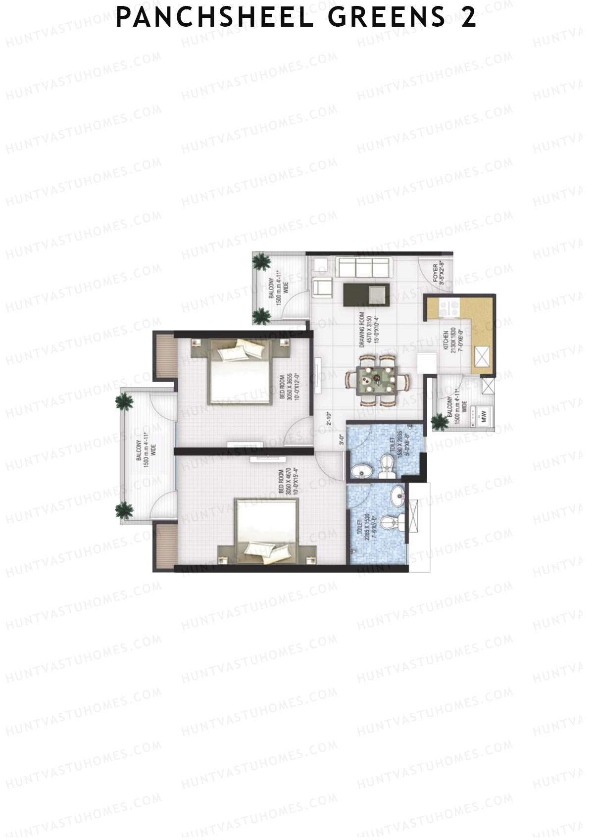 Panchsheel Greens 2 Tower E6 Unit 7 (Type MIG4) Floor Plan