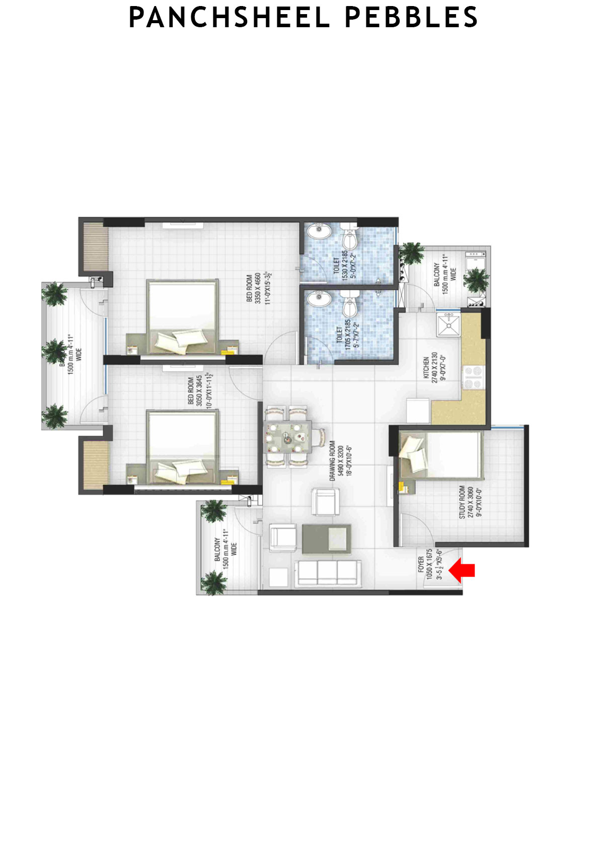 Panchsheel Pebbles Tower 3 Unit 1 Floor Plan