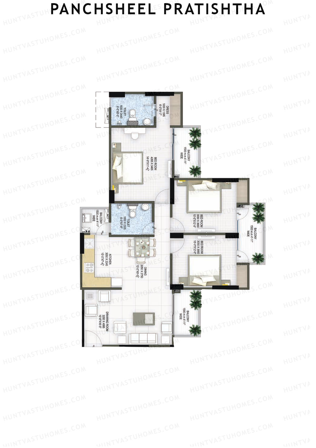 Panchsheel Pratishtha Block 8 Unit 3 (Type A) Floor Plan