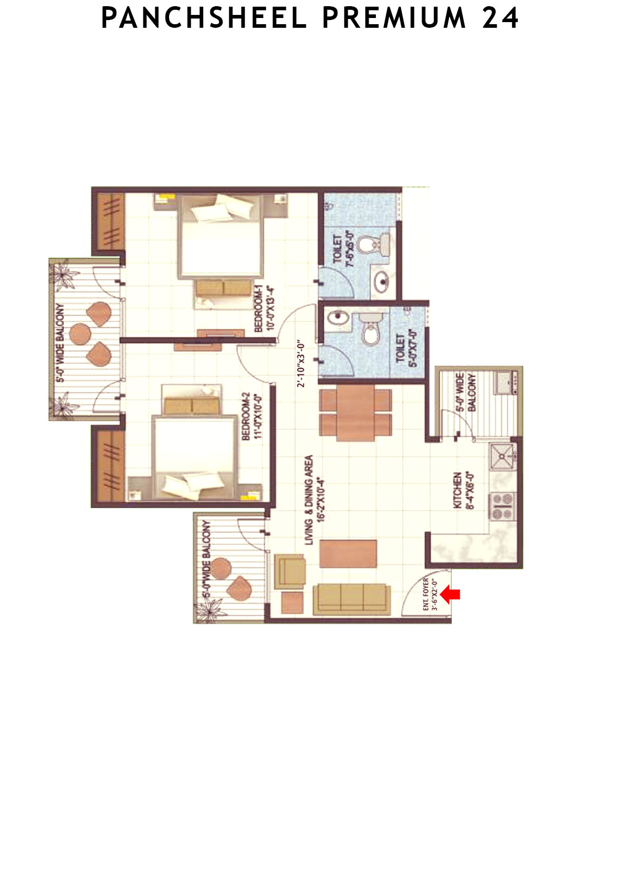 Panchsheel Premium 24 Tower A5 Unit 3 (Type MIG-I) Floor Plan