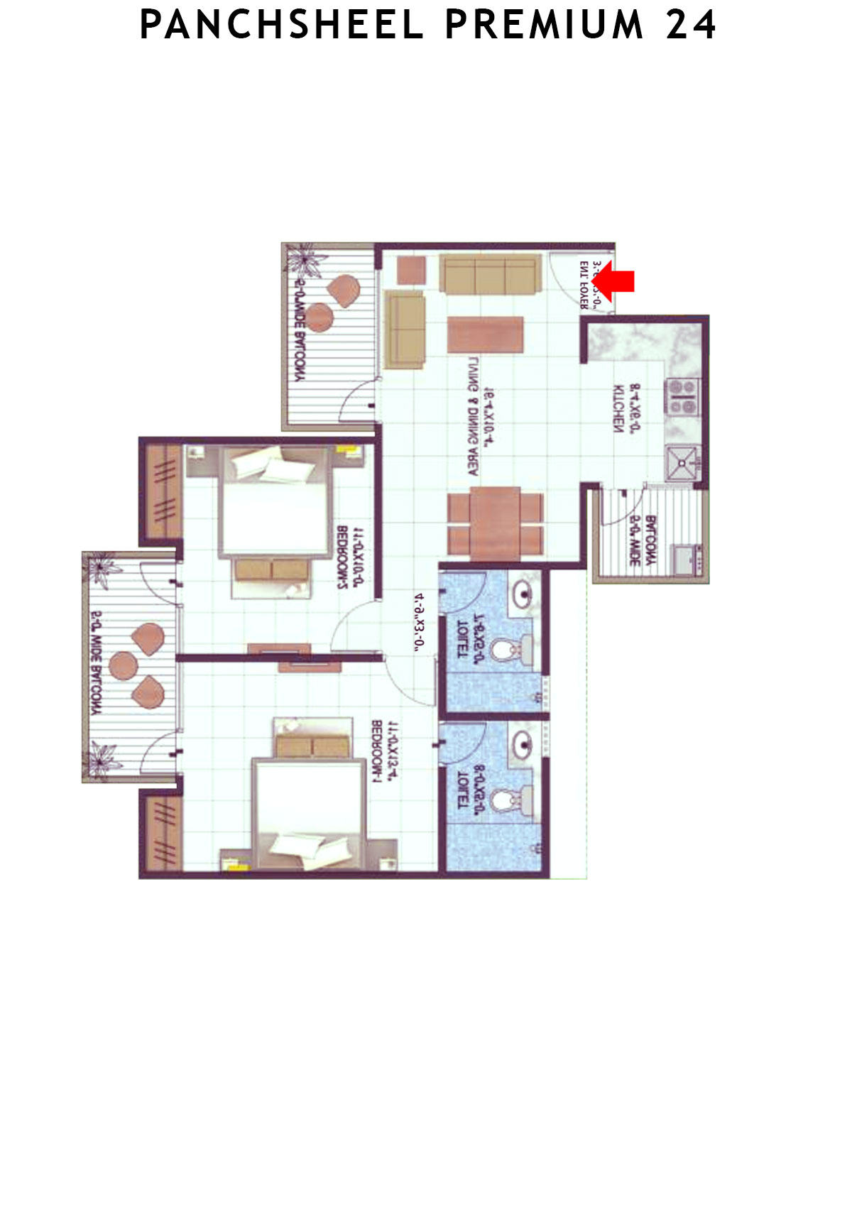 Panchsheel Premium 24 Tower A5 Unit 8 (Type MIG-II) Floor Plan