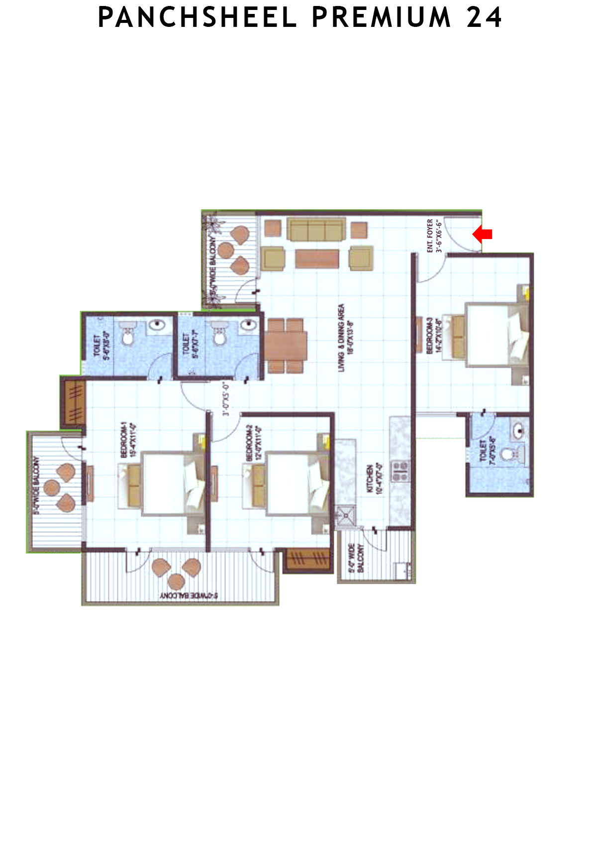 Panchsheel Premium 24 Tower A6 Unit 1 (Type HIG) Floor Plan