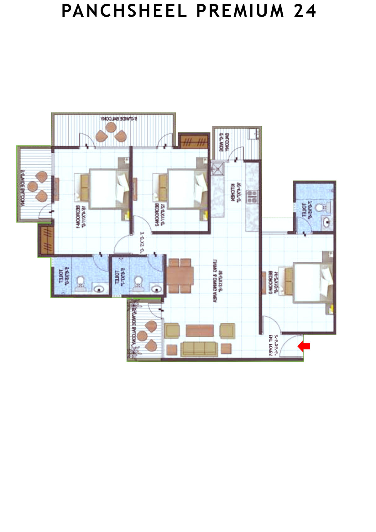Panchsheel Premium 24 Tower A6 Unit 2 (Type HIG) Floor Plan