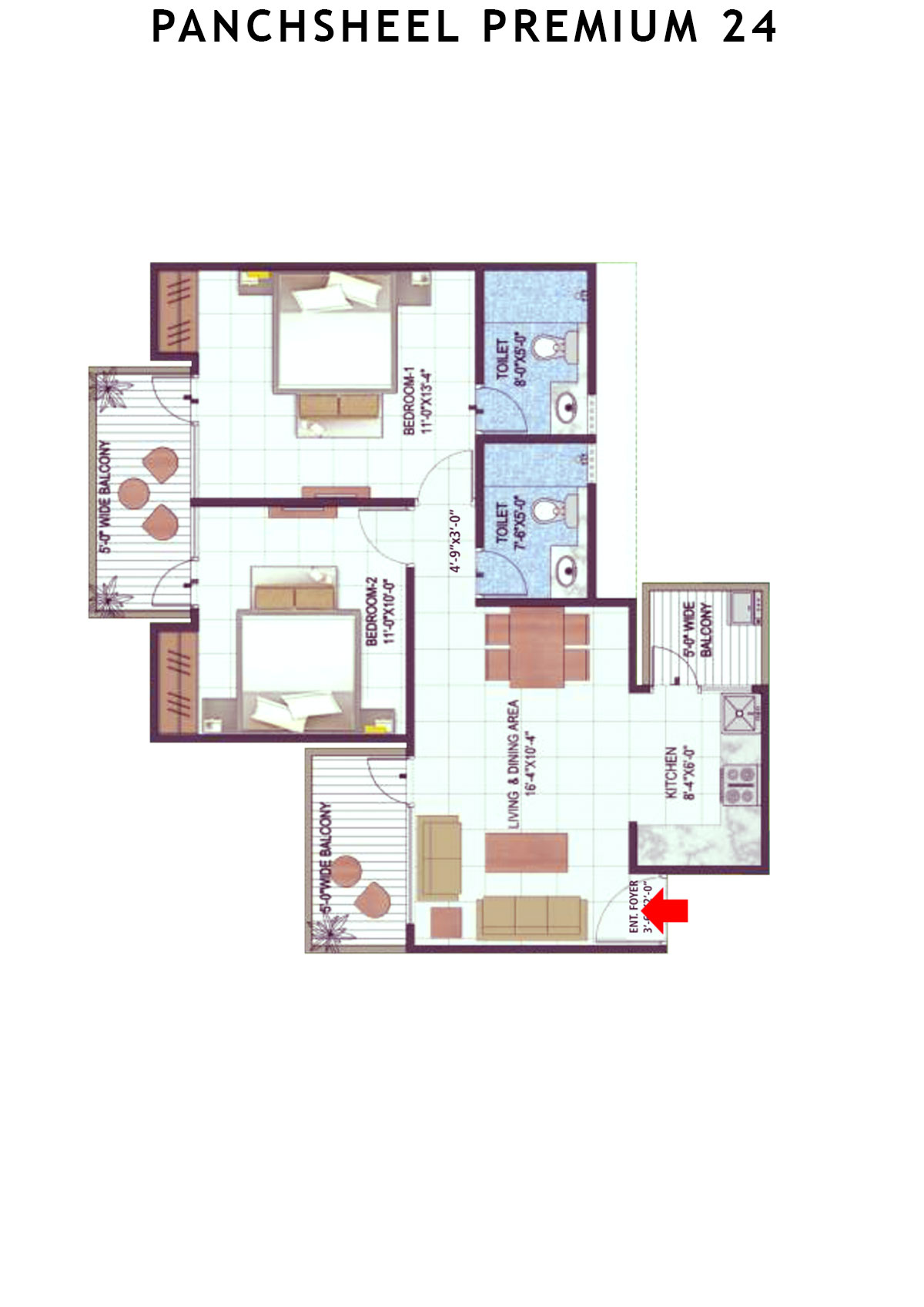 Panchsheel Premium 24 Tower A6 Unit 3 (Type MIG-II) Floor Plan