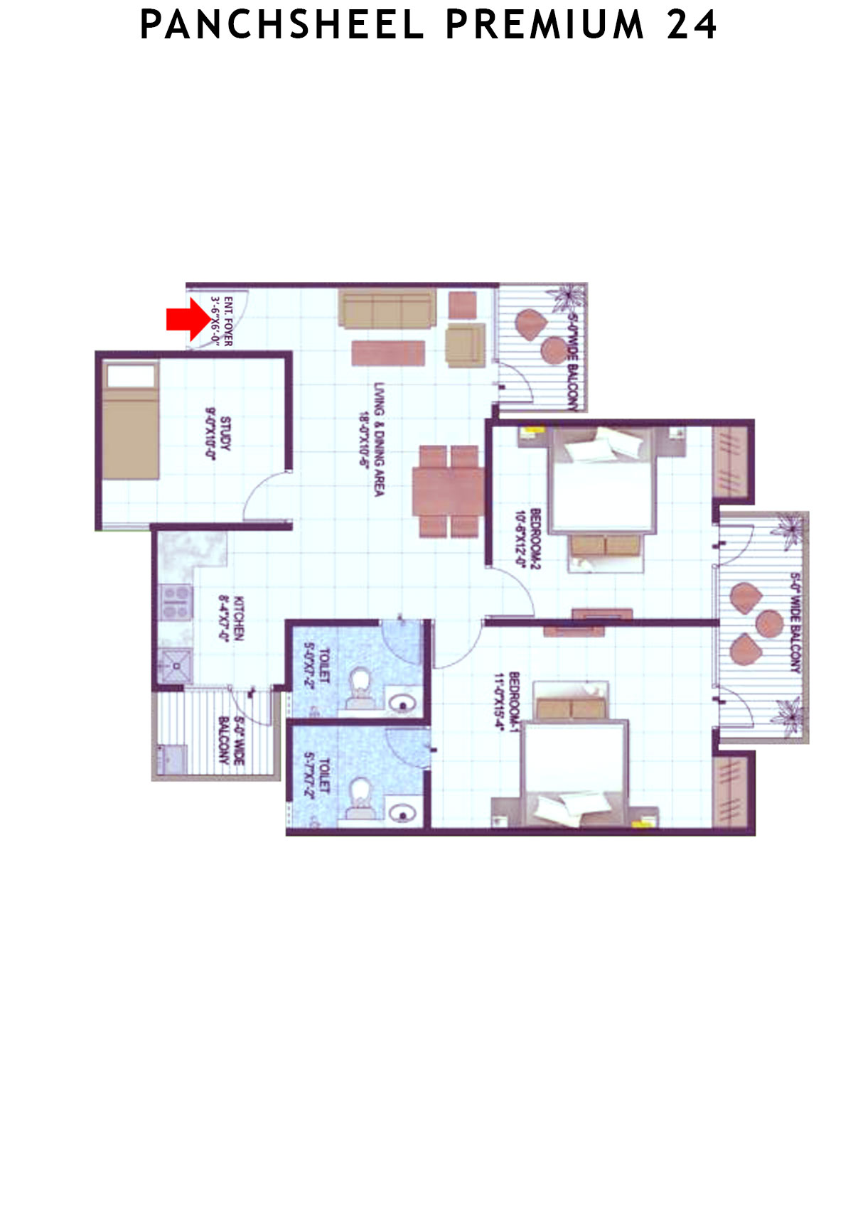 Panchsheel Premium 24 Tower A6 Unit 7 (Type MINI HIG) Floor Plan