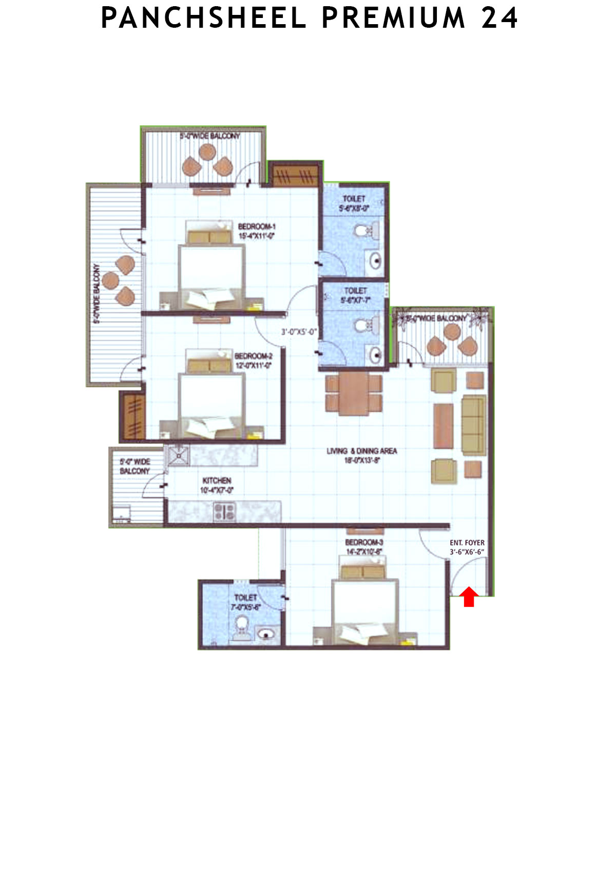 Panchsheel Premium 24 Tower A7 Unit 1 (Type HIG) Floor Plan