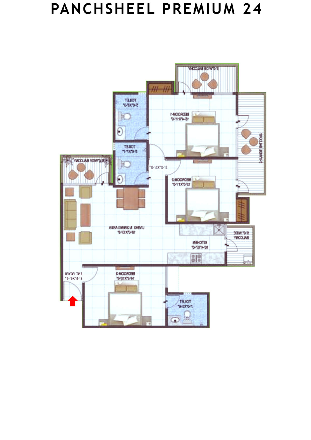 Panchsheel Premium 24 Tower A7 Unit 2 (Type HIG) Floor Plan