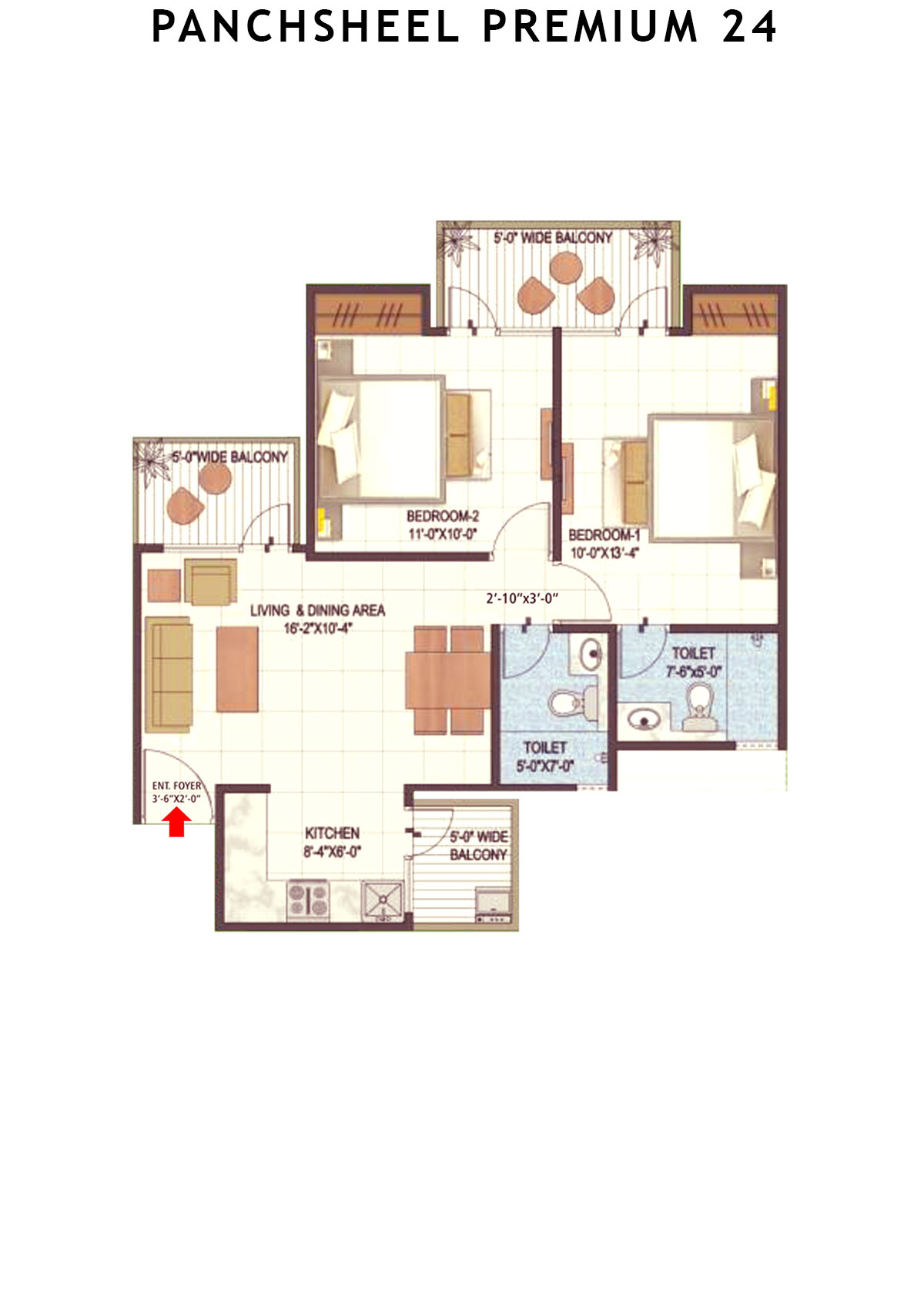 Panchsheel Premium 24 Tower A7 Unit 3 (Type MIG-I) Floor Plan