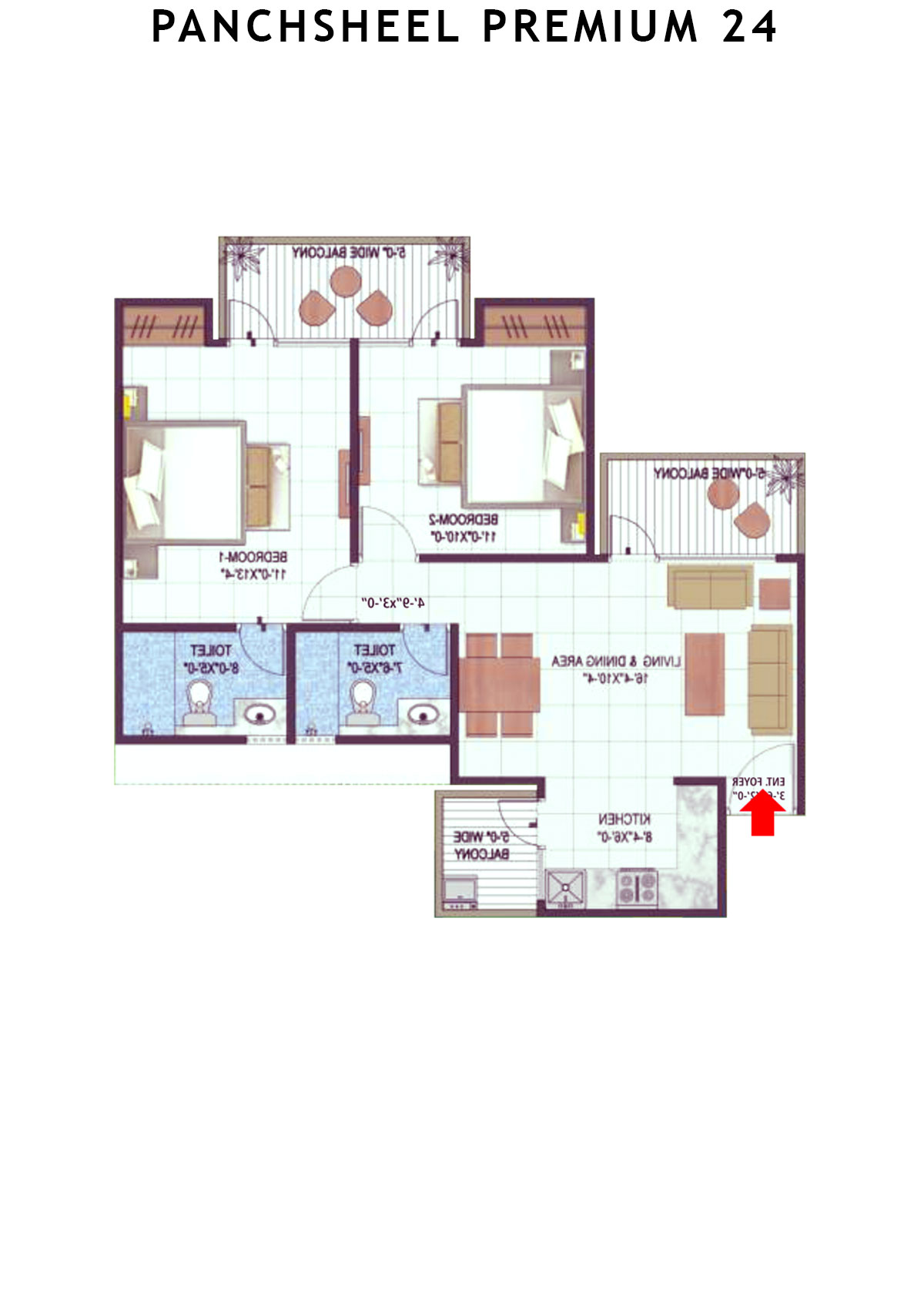 Panchsheel Premium 24 Tower A7 Unit 8 (Type MIG-II) Floor Plan