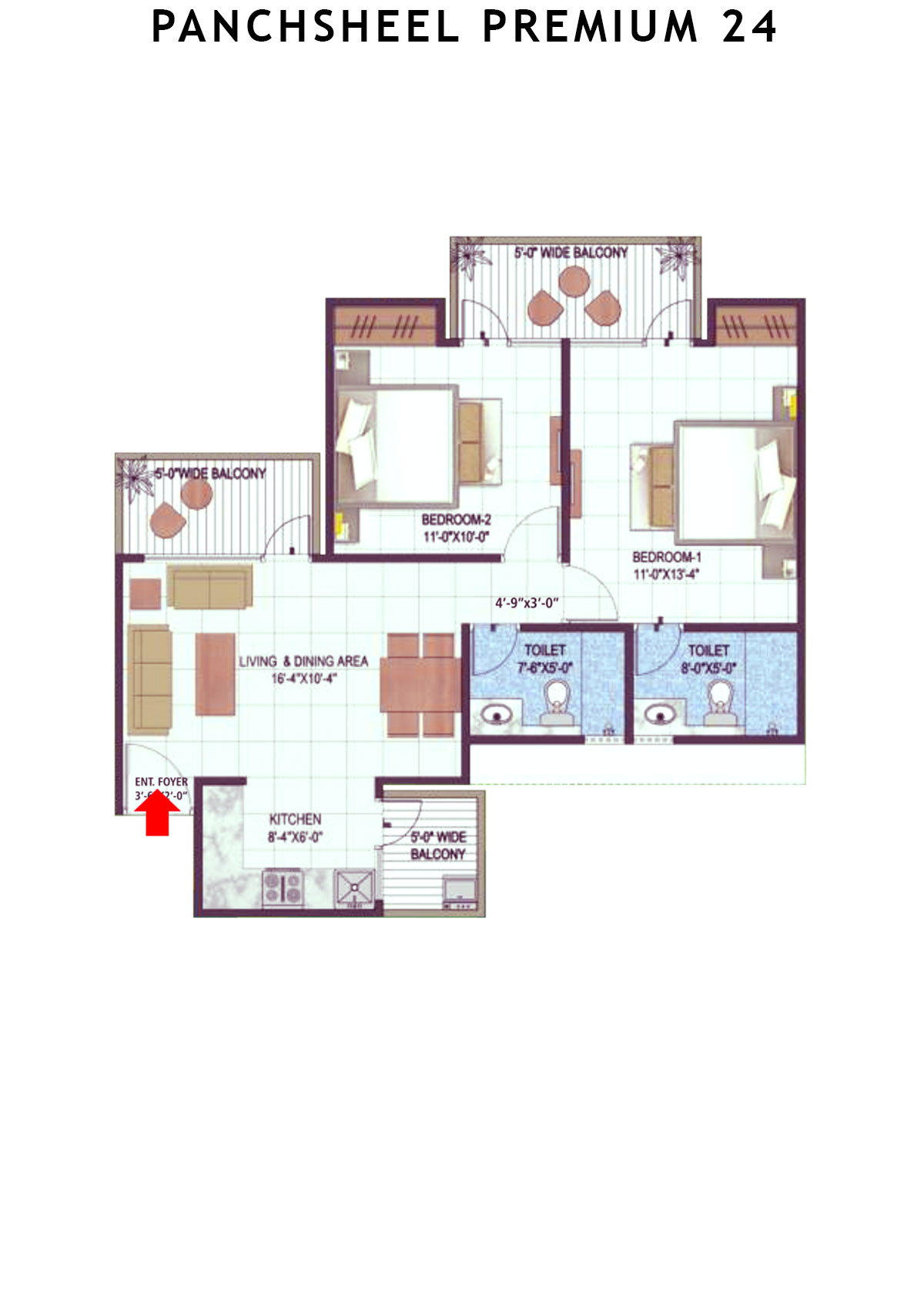 Panchsheel Premium 24 Tower A8 Unit 3 (Type MIG-II) Floor Plan