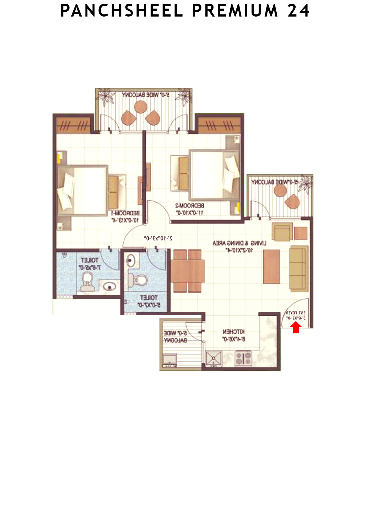 Panchsheel Premium 24 Tower A8 Unit 8 (Type MIG-I) Floor Plan